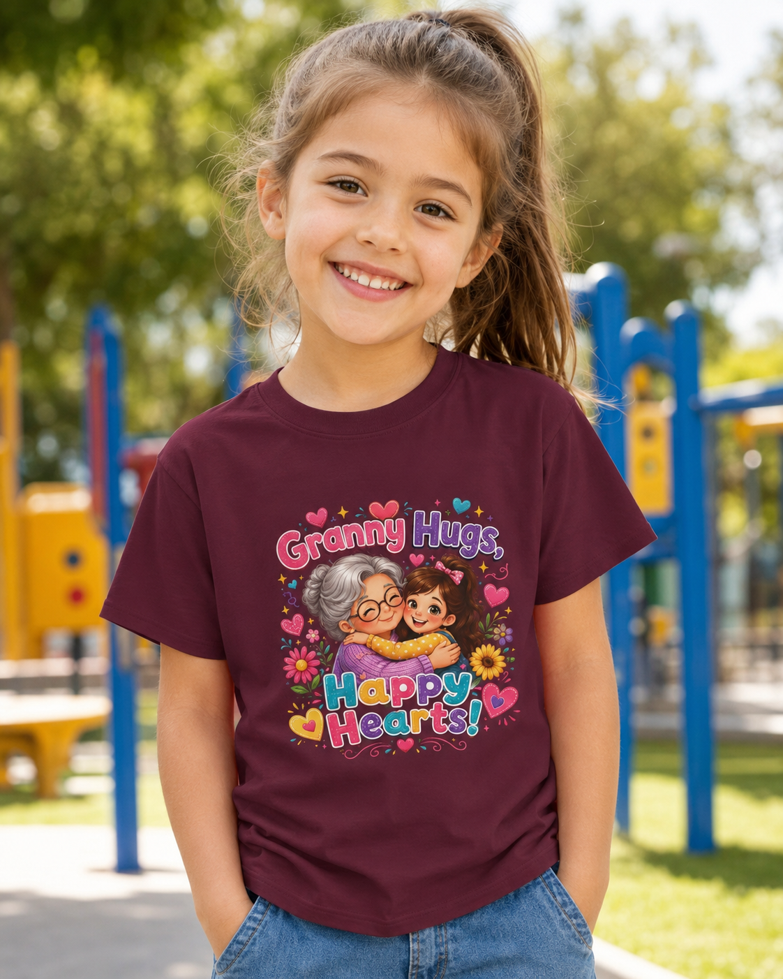 Granny Hugs Happy Hearts Tee | Grandma Grandchild Cute Illustration
