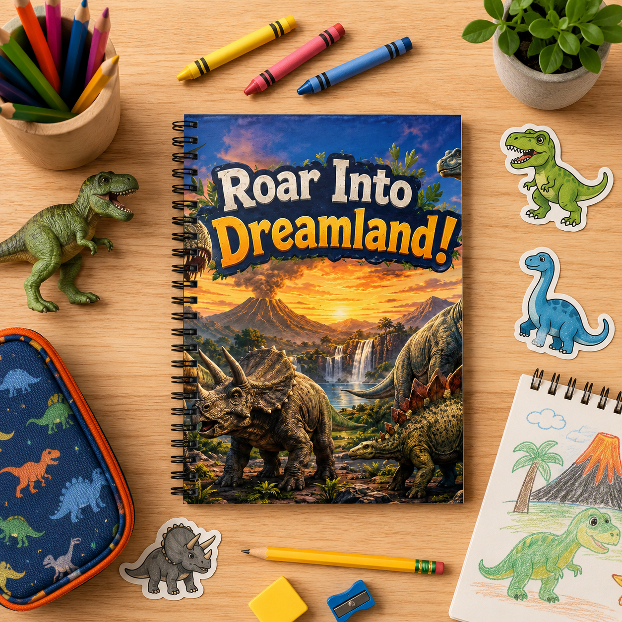 Roar Into Dreamland! Dinosaur Spiral Notebook — Ruled Journal for Kids
