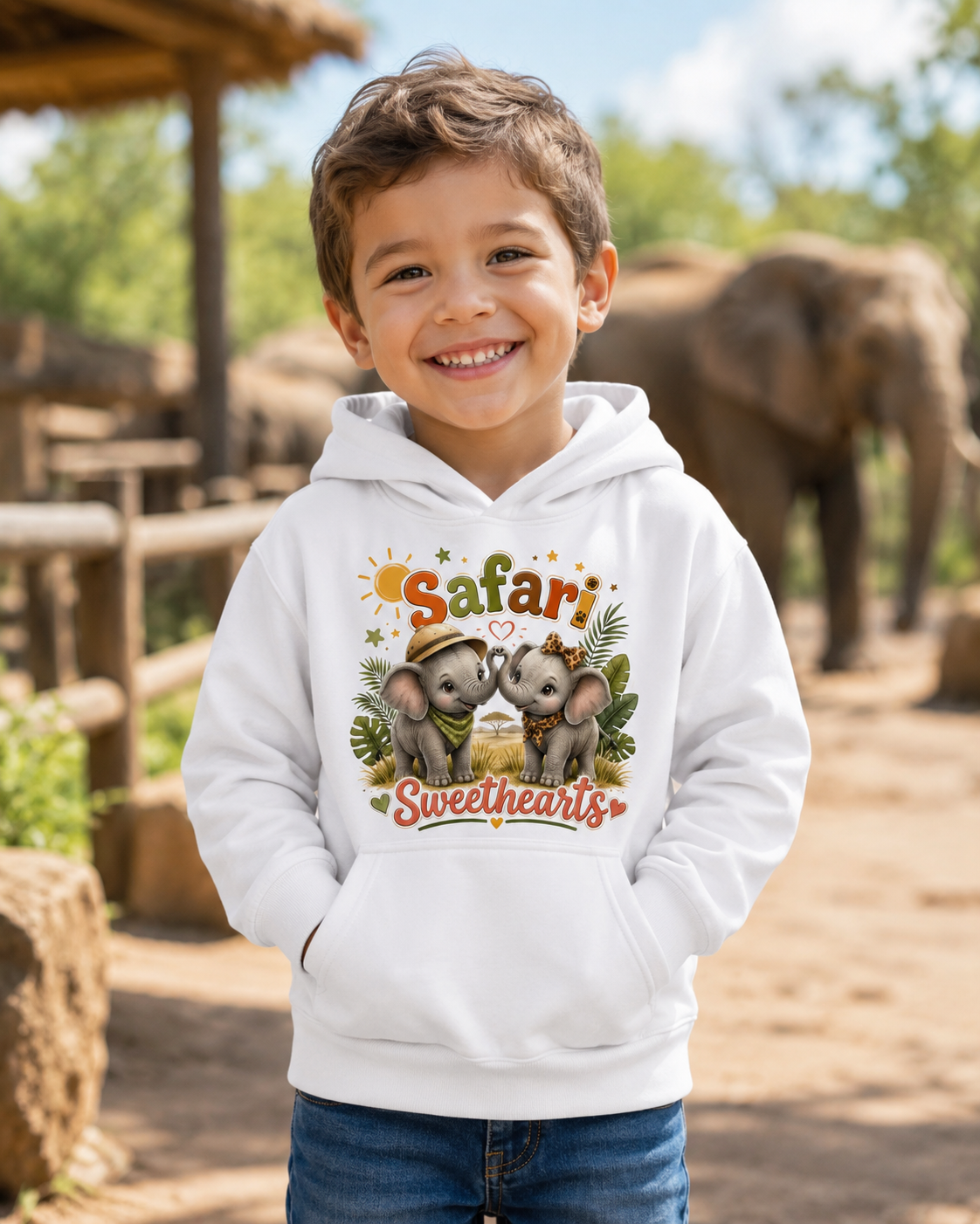 Safari Sweethearts Kids Hoodie – Cute Elephant Jungle Pullover for Toddlers & Kids