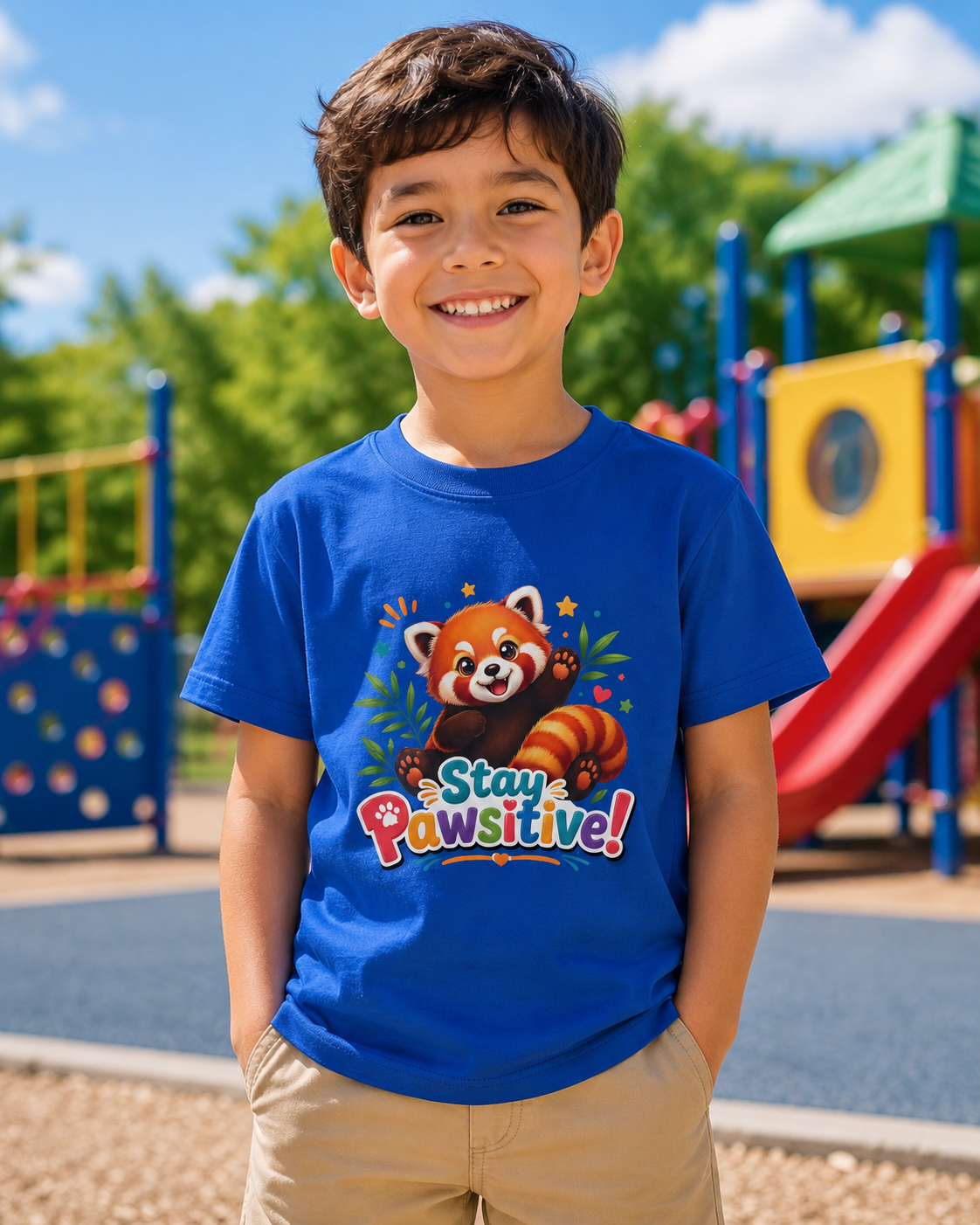Stay Pawsitive Red Panda Kids Tee | Cute Animal Positive Message