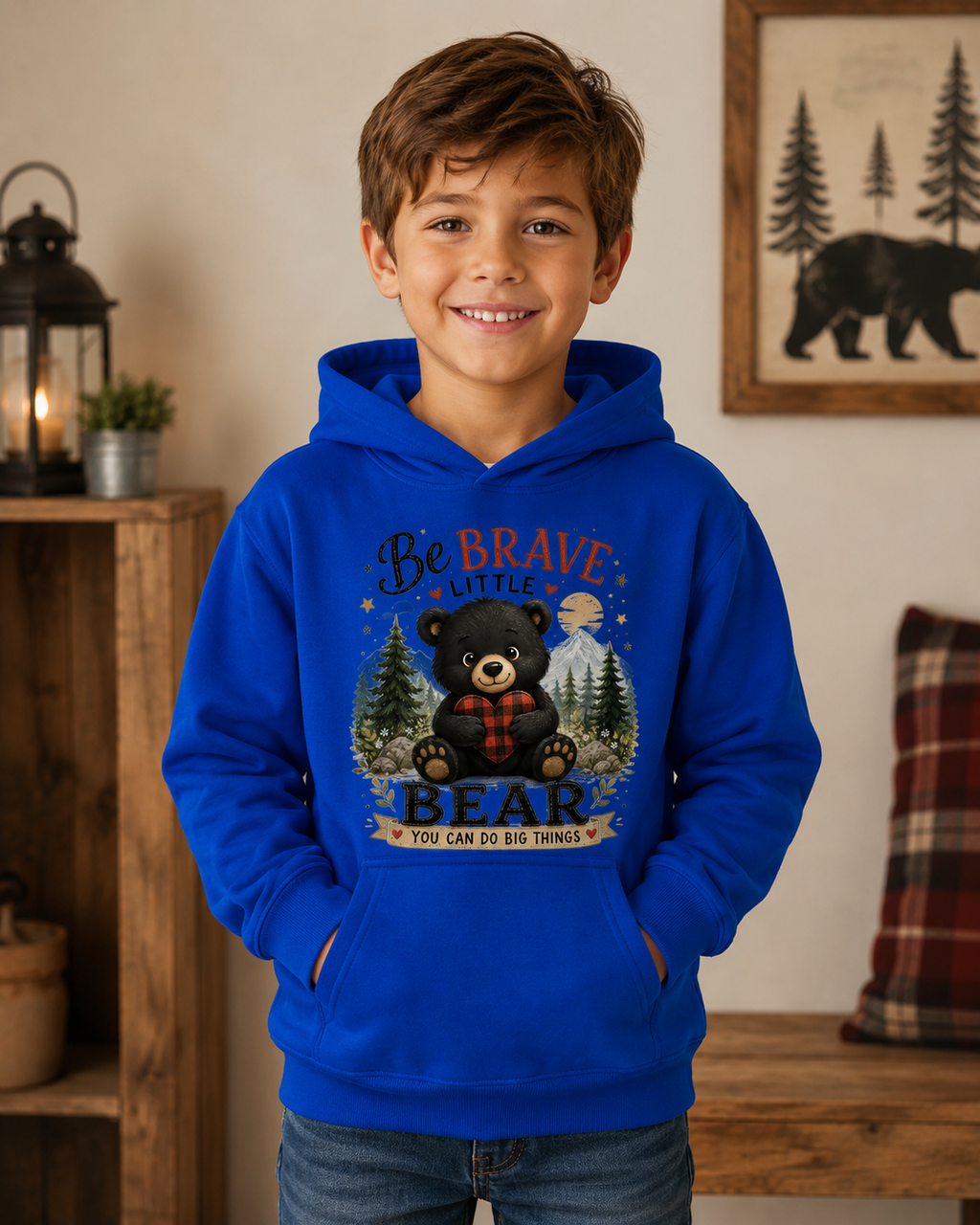 Be Brave Little Bear Kids Hoodie – Cute Woodland Bear Inspirational Sweatshirt for Boys & Girls