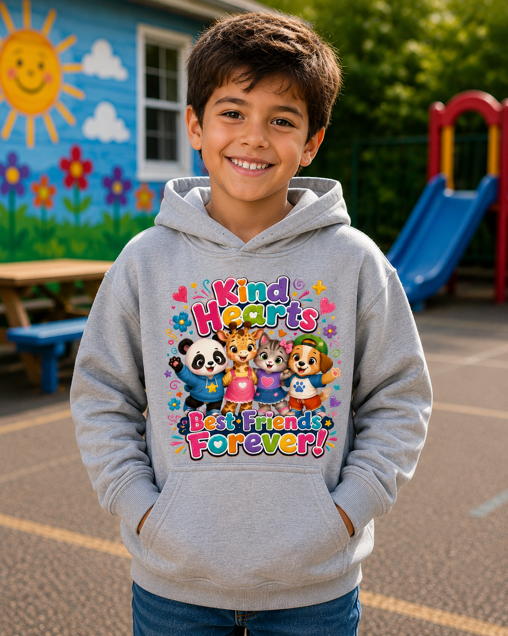 Kids Hoodie - "Kind Hearts Best Friends Forever" Cute Animal Friendship Hoodie