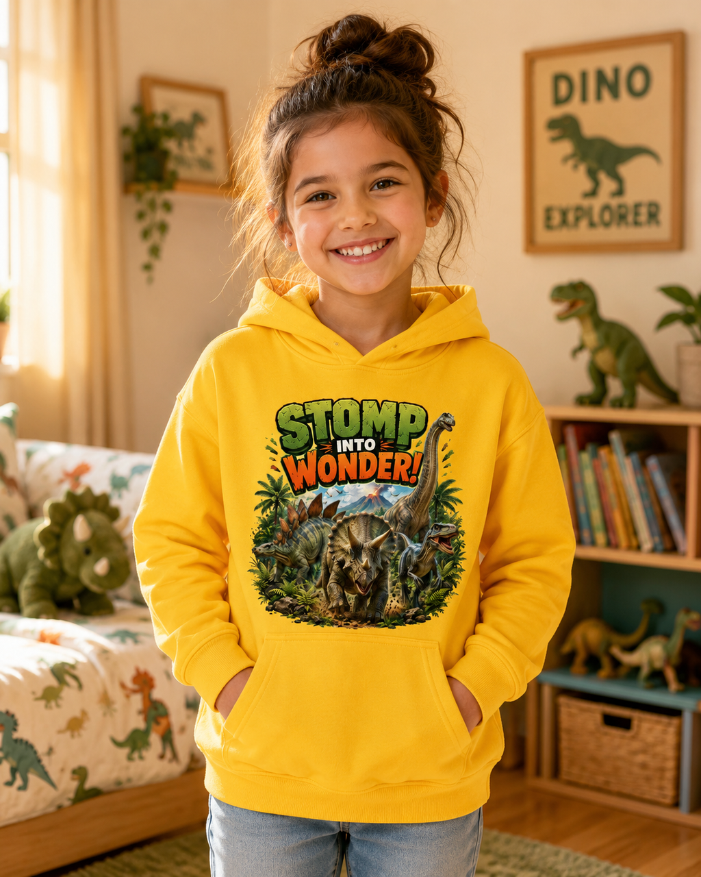 Kids Hoodie — "Stomp Into Wonder" Dinosaur Graphic Pullover