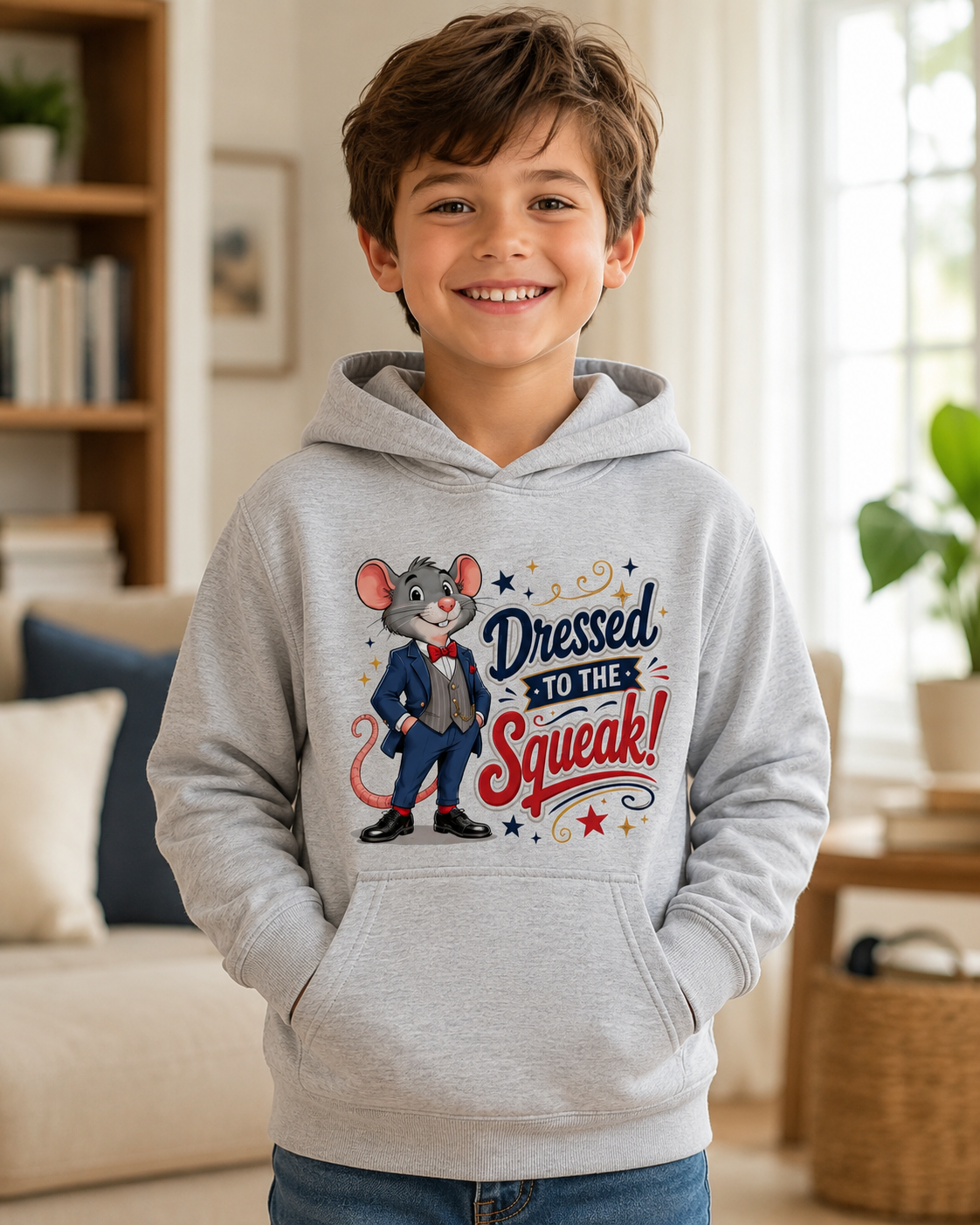 Kids Hoodie — "Dressed to the Squeak" Cartoon Mouse Pullover