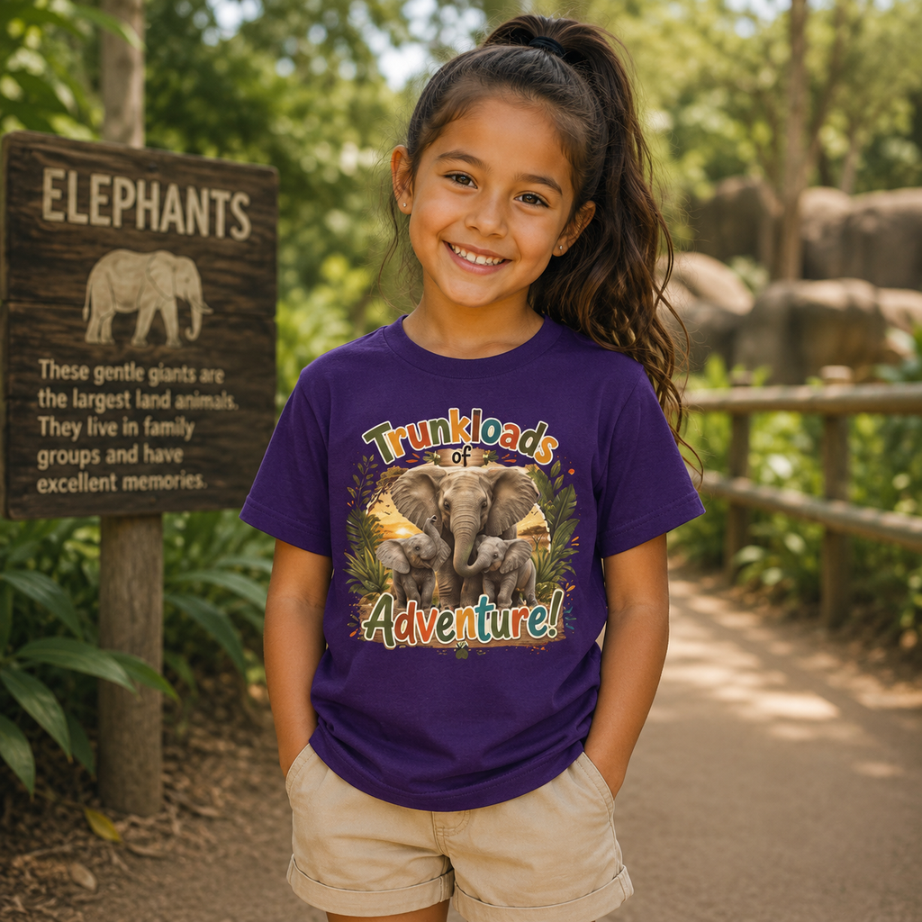 Kids Tee - "Trunkloads of Adventure" Elephant Graphic