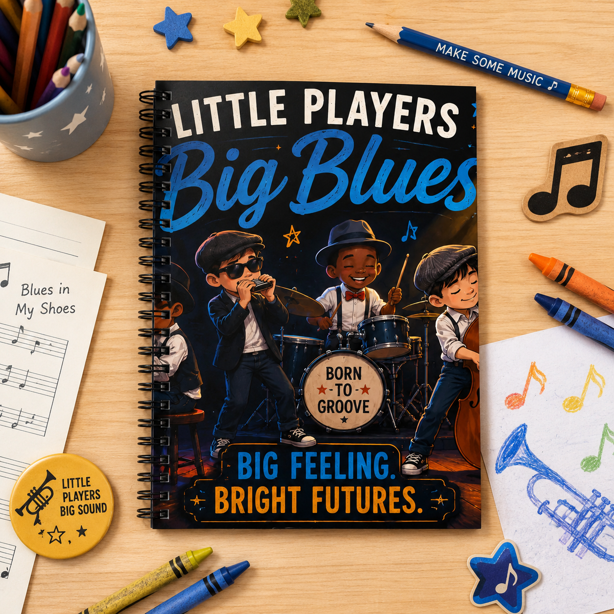 Little Players Big Blues Spiral Notebook — "Born to Groove" Ruled Journal for Kids & Music Lovers