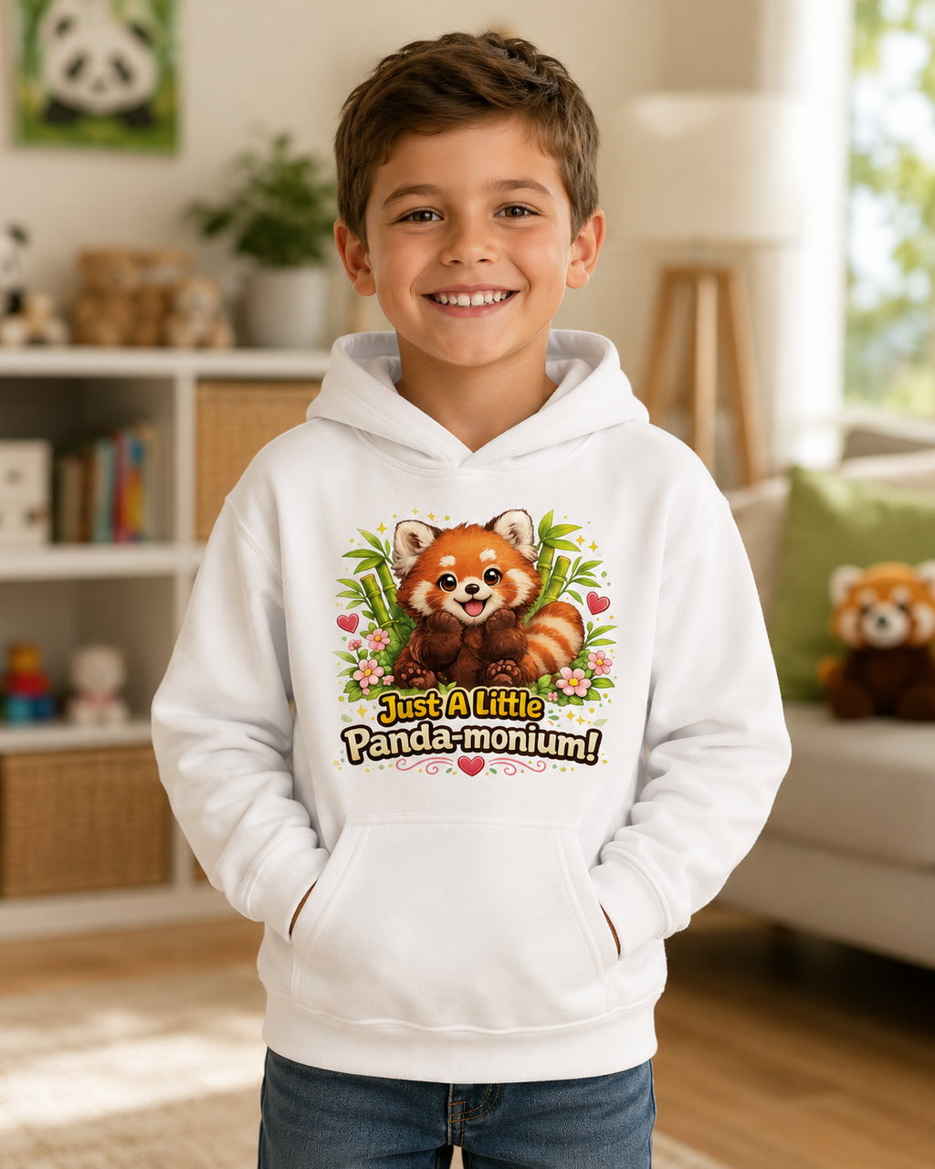 Red Panda Illustration Kids Hoodie | Just A Little Panda-monium, Cute Animal Shirt
