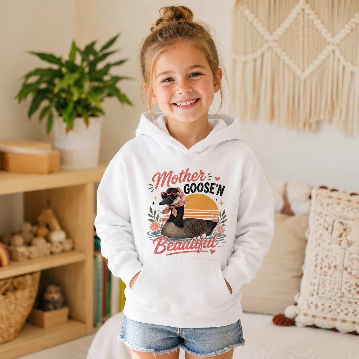 Kids Hoodie - "Mother Goose'n Beautiful" Cute Goose Graphic Hoodie for Girls & Boys