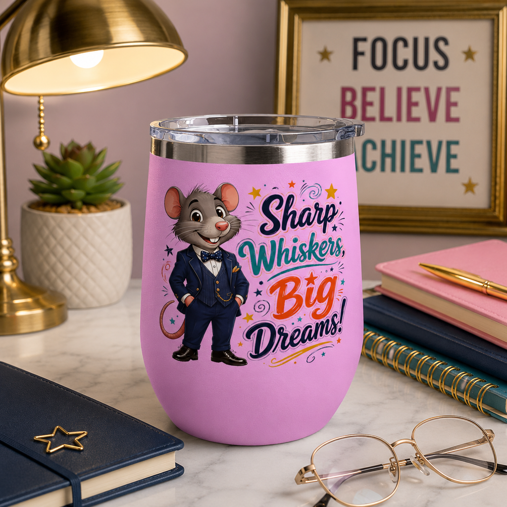"Sharp Whiskers, Big Dreams" Mouse Design, 12oz Insulated