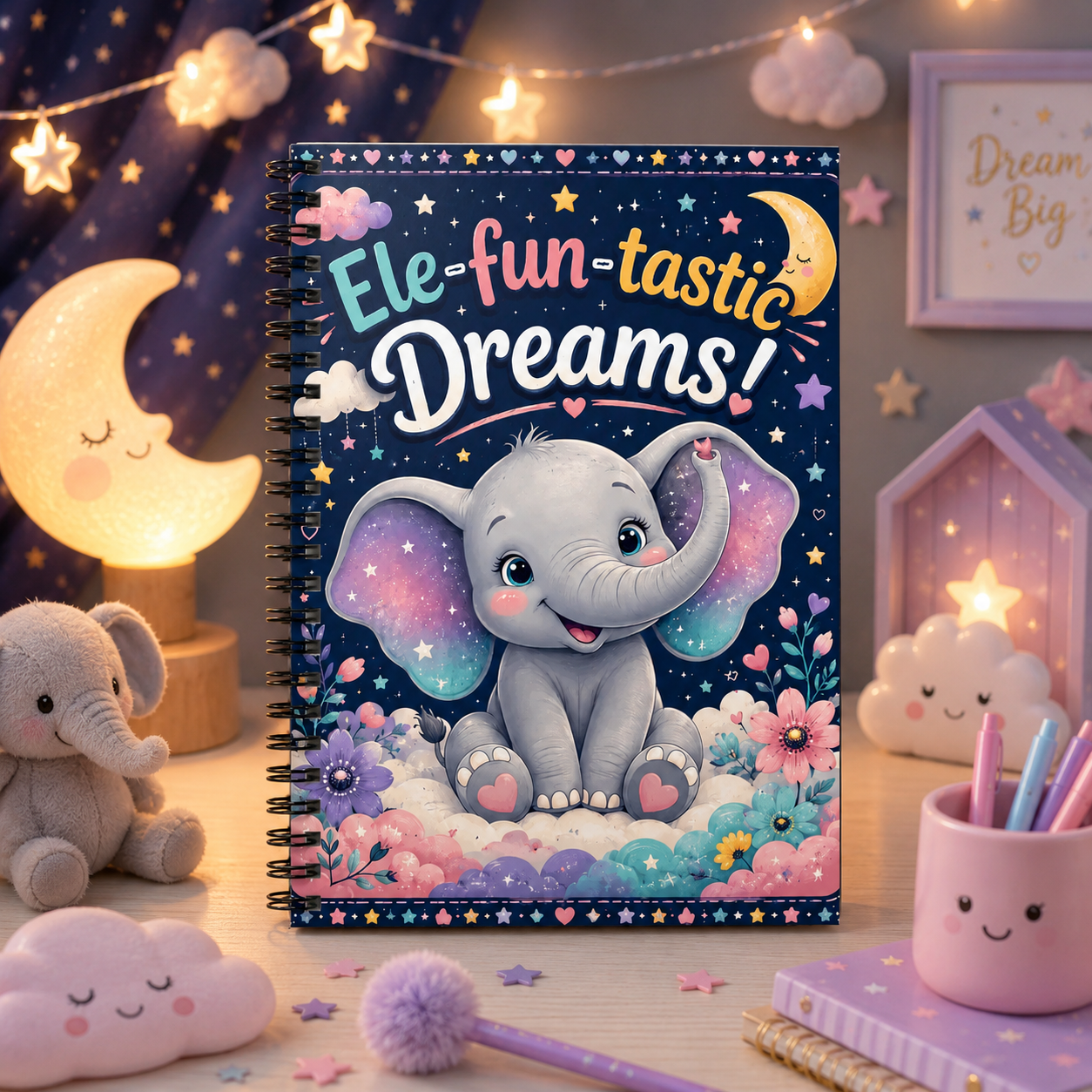 Ele-fun-tastic Dreams! Cute Elephant Spiral Notebook - Ruled Journal for Kids & Baby Shower Gift