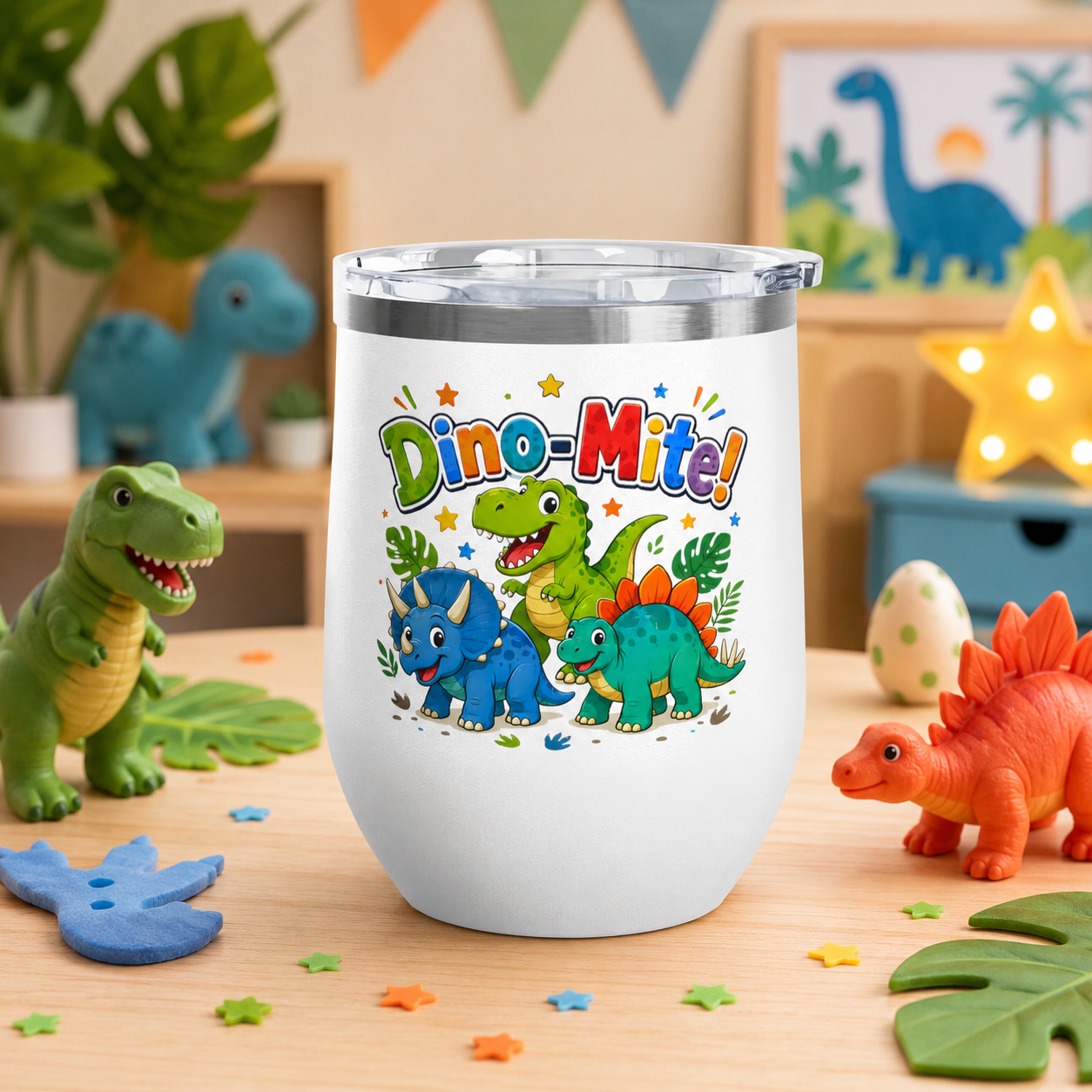 "Dino-Mite!" Cute Kids Dinosaur 12oz Insulated Tumbler