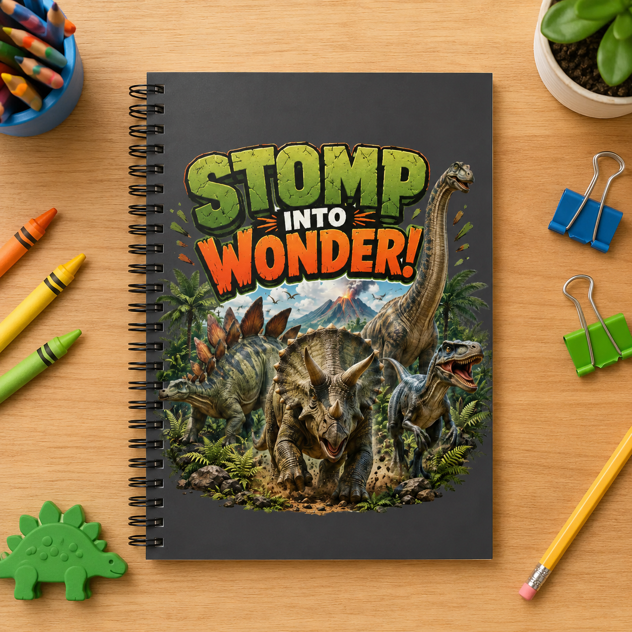 Dinosaur "Stomp Into Wonder" Spiral Notebook — Ruled Journal for Kids & Dino Lovers