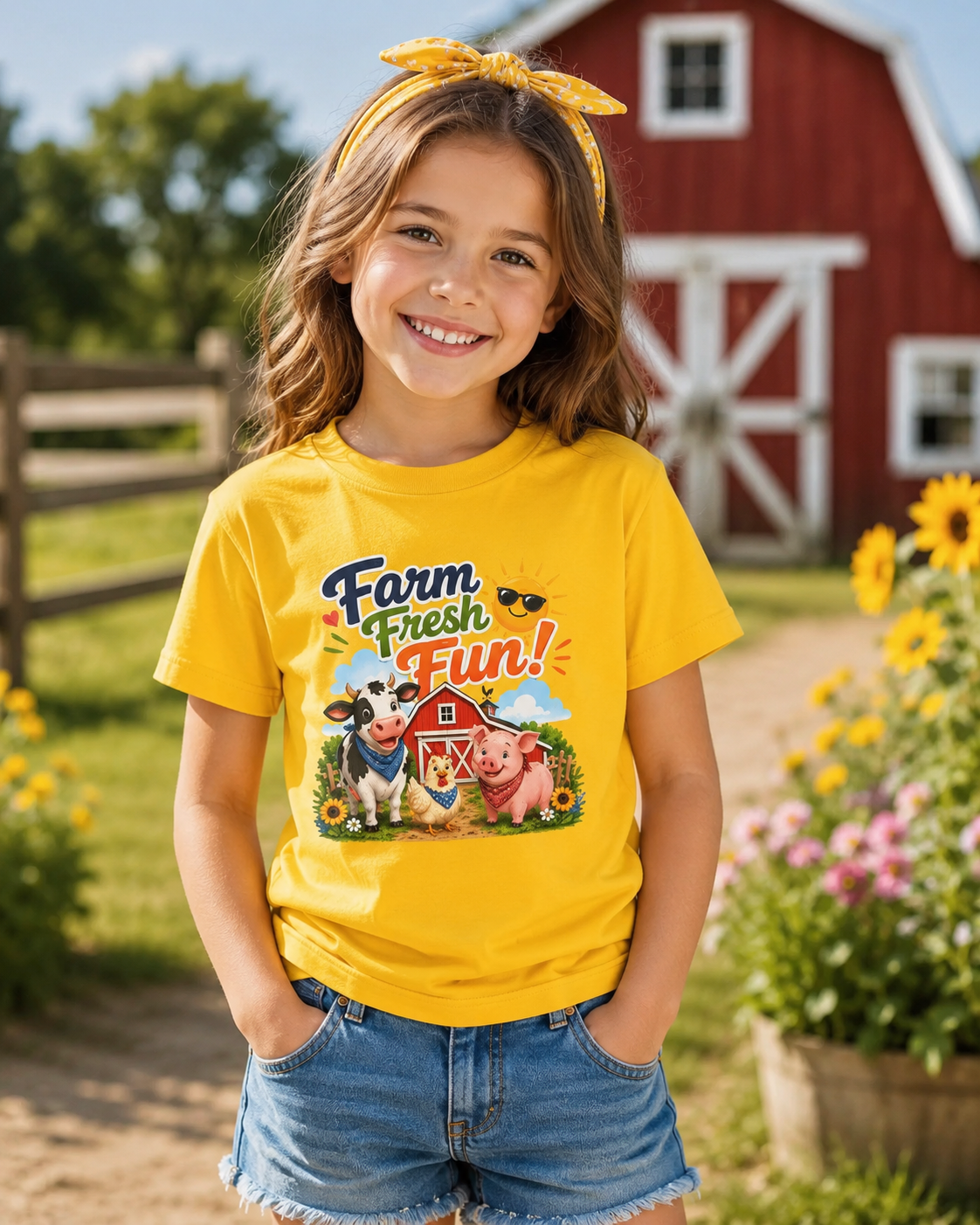 Kids Farm T-Shirt — "Farm Fresh Fun!" Cute Cow & Pig Toddler Tee