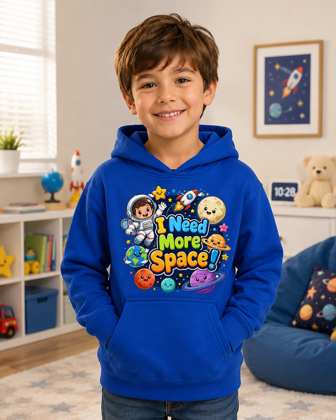 Kids Hoodie - "I Need More Space!" Cute Space Explorer Sweatshirt for Boys & Girls
