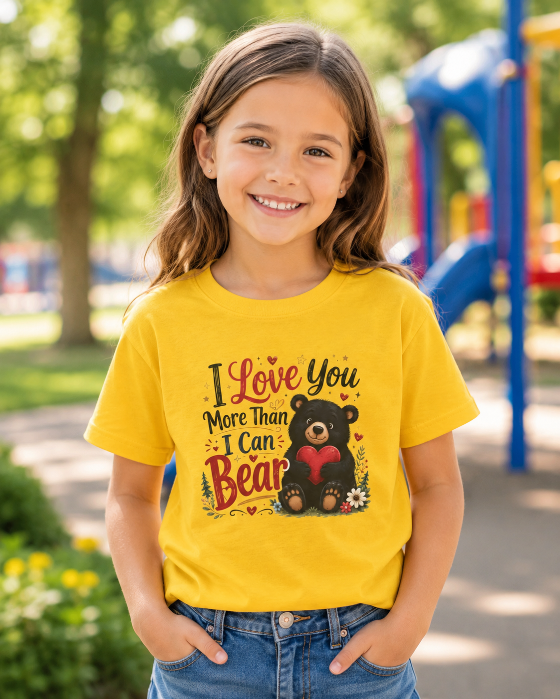 Kids T-Shirt - "I Love You More Than I Can Bear" Cute Bear Valentine Tee