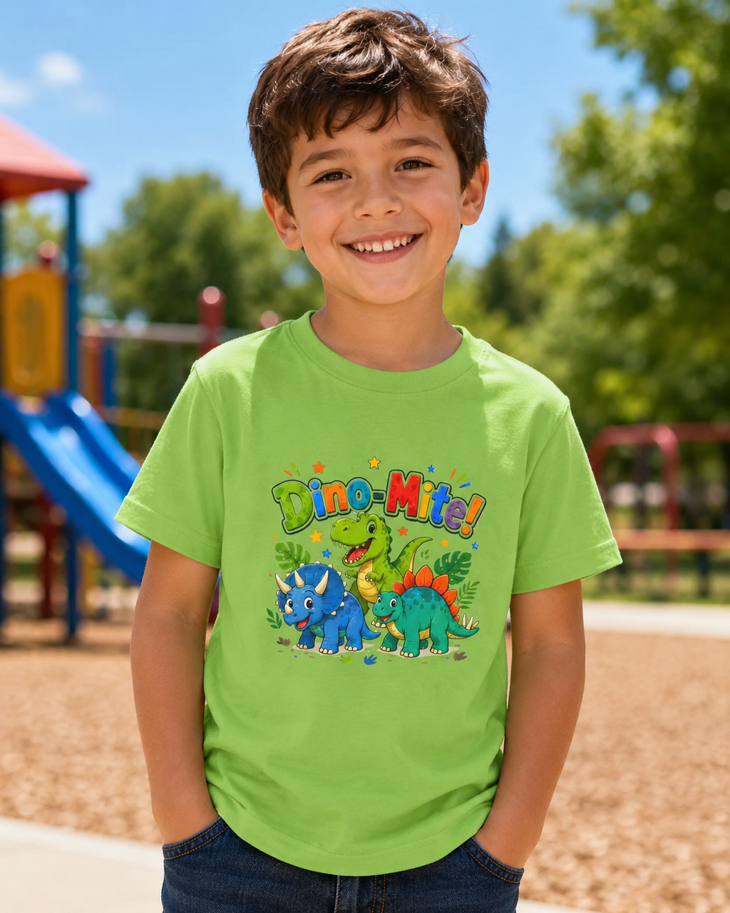 Kids T-Shirt - "Dino-Mite!" Colorful Dino Crew Tee for Toddlers & Kids