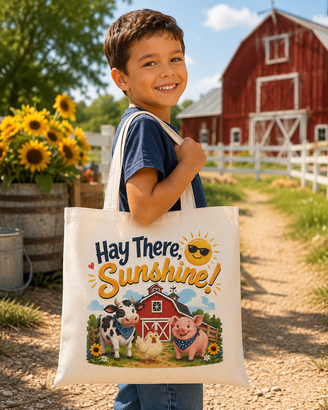 Hay There Sunshine! Farm Animals Natural Cotton Tote Bag