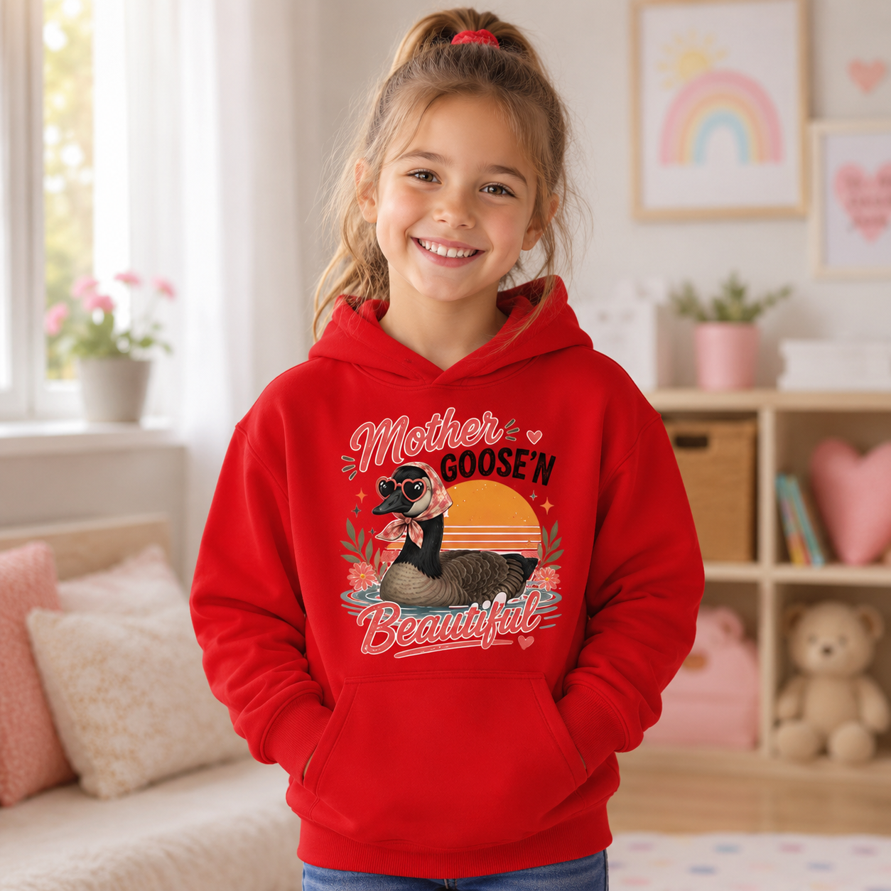 Kids Hoodie - "Mother Goose'n Beautiful" Cute Goose Graphic Hoodie for Girls & Boys
