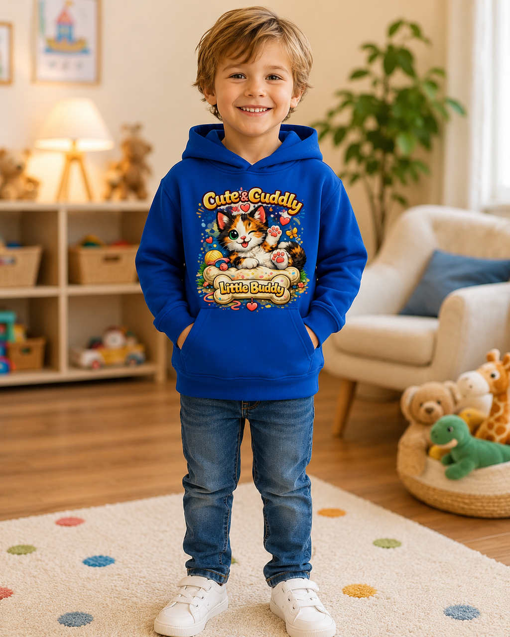 Cute & Cuddly Kitten Kids Hoodie — “Little Buddy” Graphic