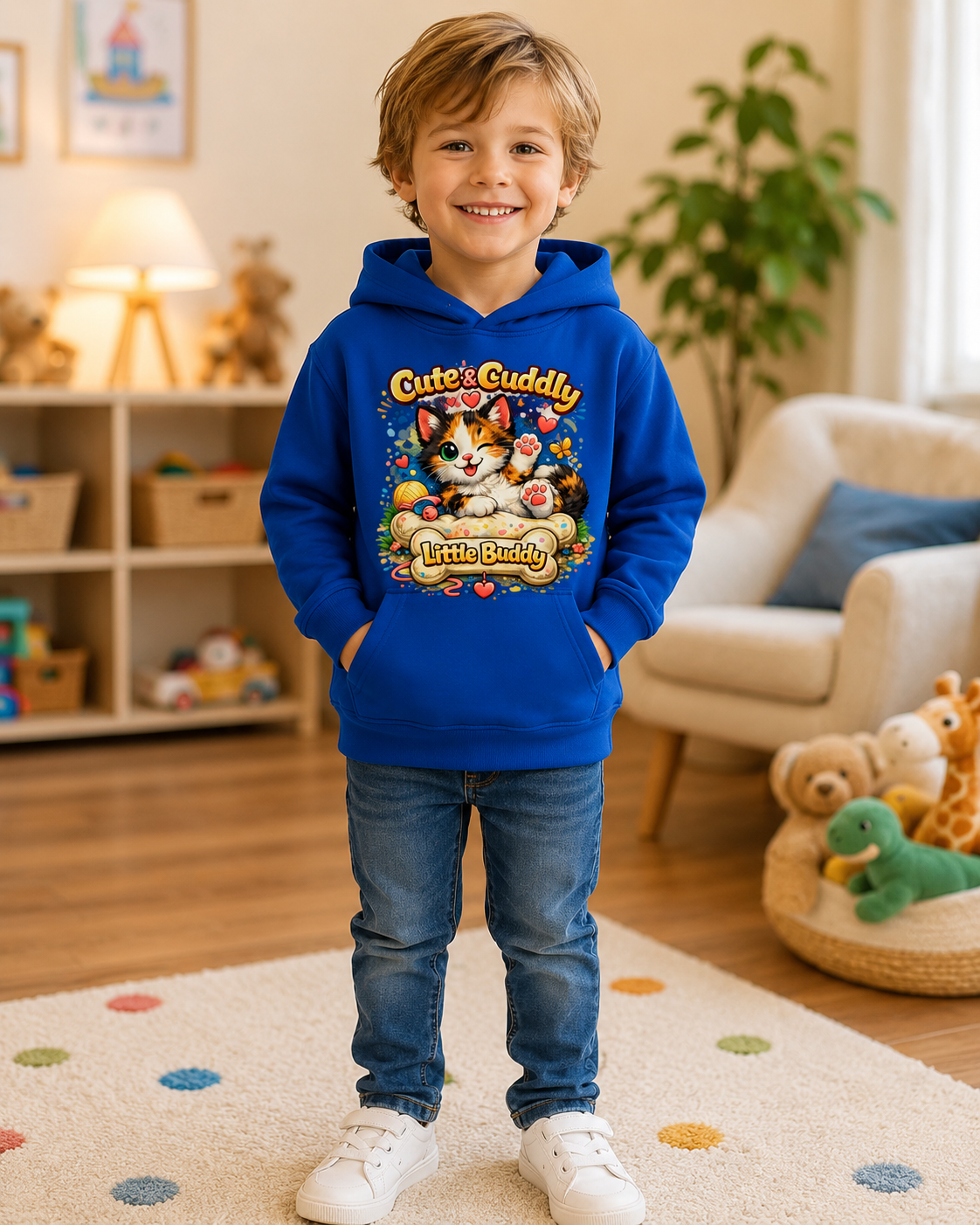 Cute & Cuddly Kitten Kids Hoodie — “Little Buddy” Graphic