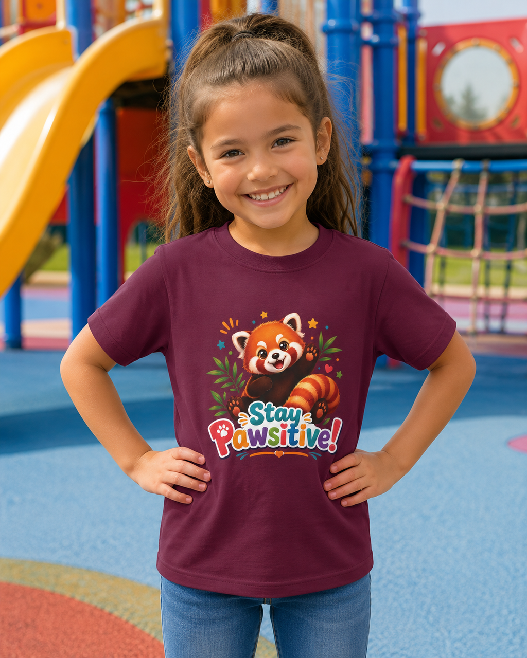 Stay Pawsitive Red Panda Kids Tee | Cute Animal Positive Message