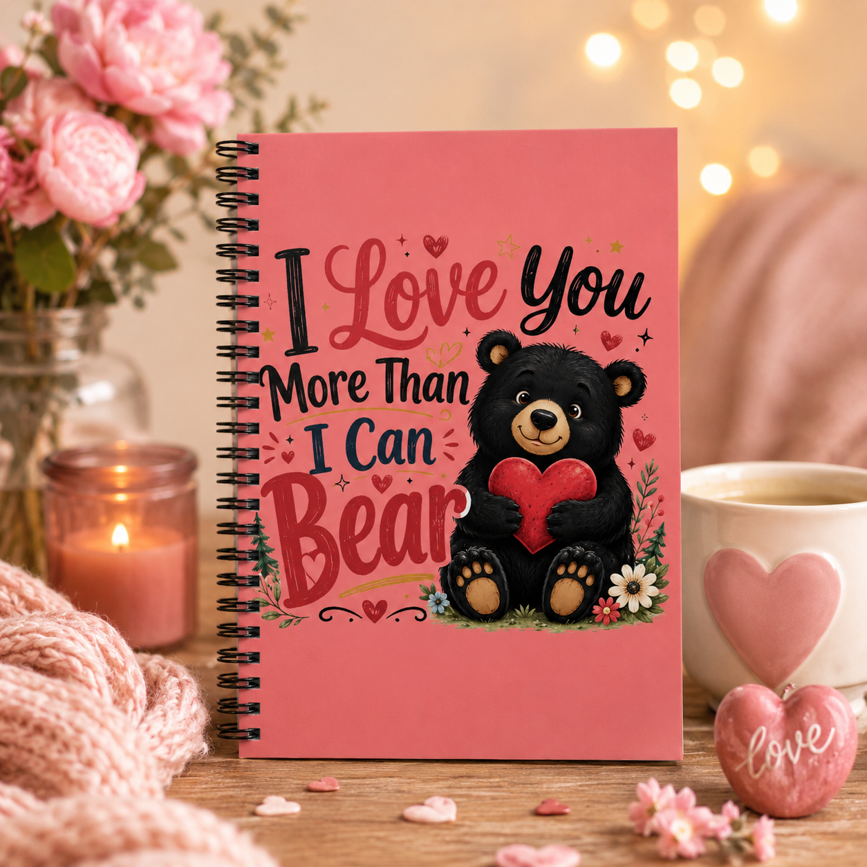 Notebook — "I Love You More Than I Can Bear" Cute Bear Valentine Journal