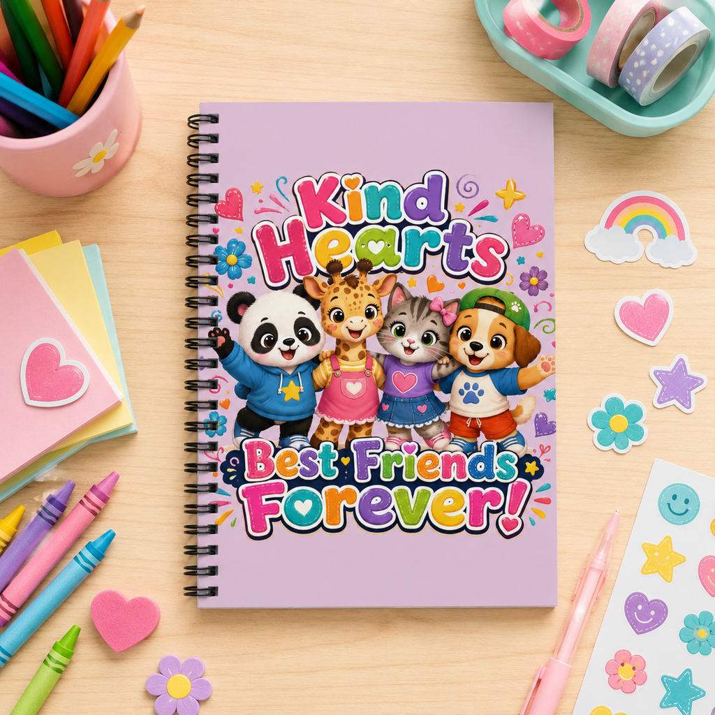 Kind Hearts Best Friends Forever! Spiral Notebook — Cute Kids Journal (Ruled)