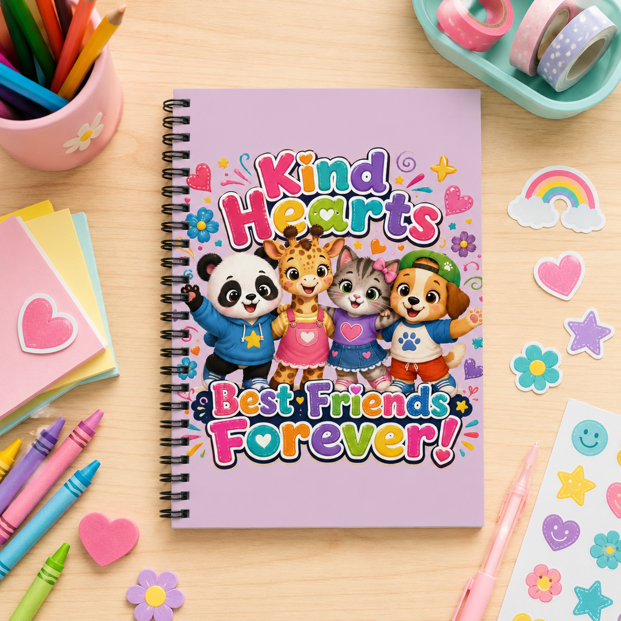 Kind Hearts Best Friends Forever! Spiral Notebook — Cute Kids Journal (Ruled)