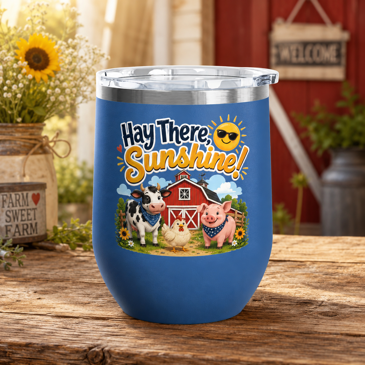 "Hay There, Sunshine!" Farm Animal 12oz Insulated Cup