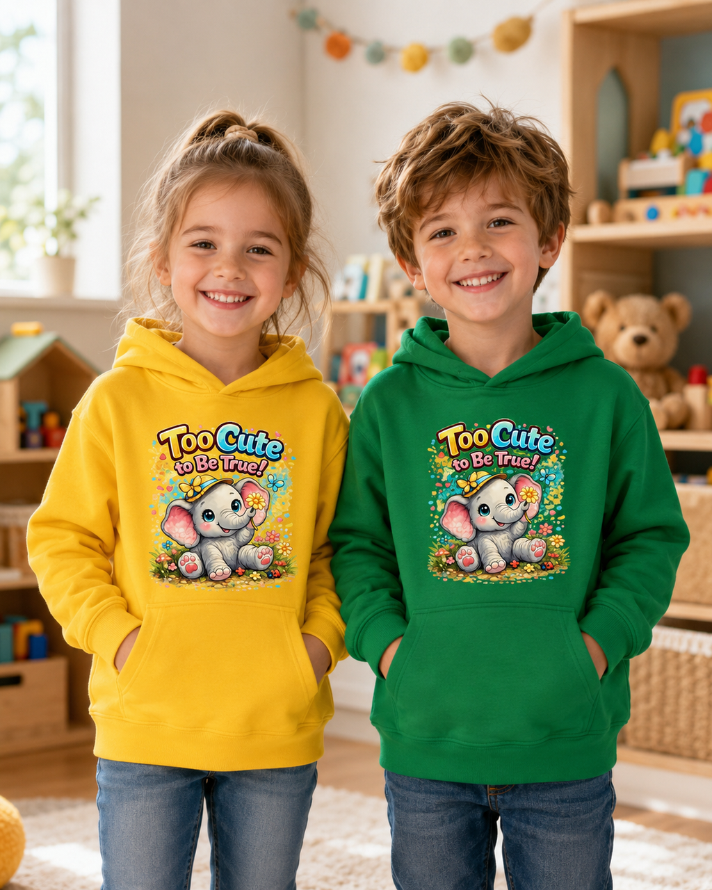 Kids Hoodie — "Too Cute to Be Traced" Elephant Graphic Hoodie for Toddlers & Little Kids