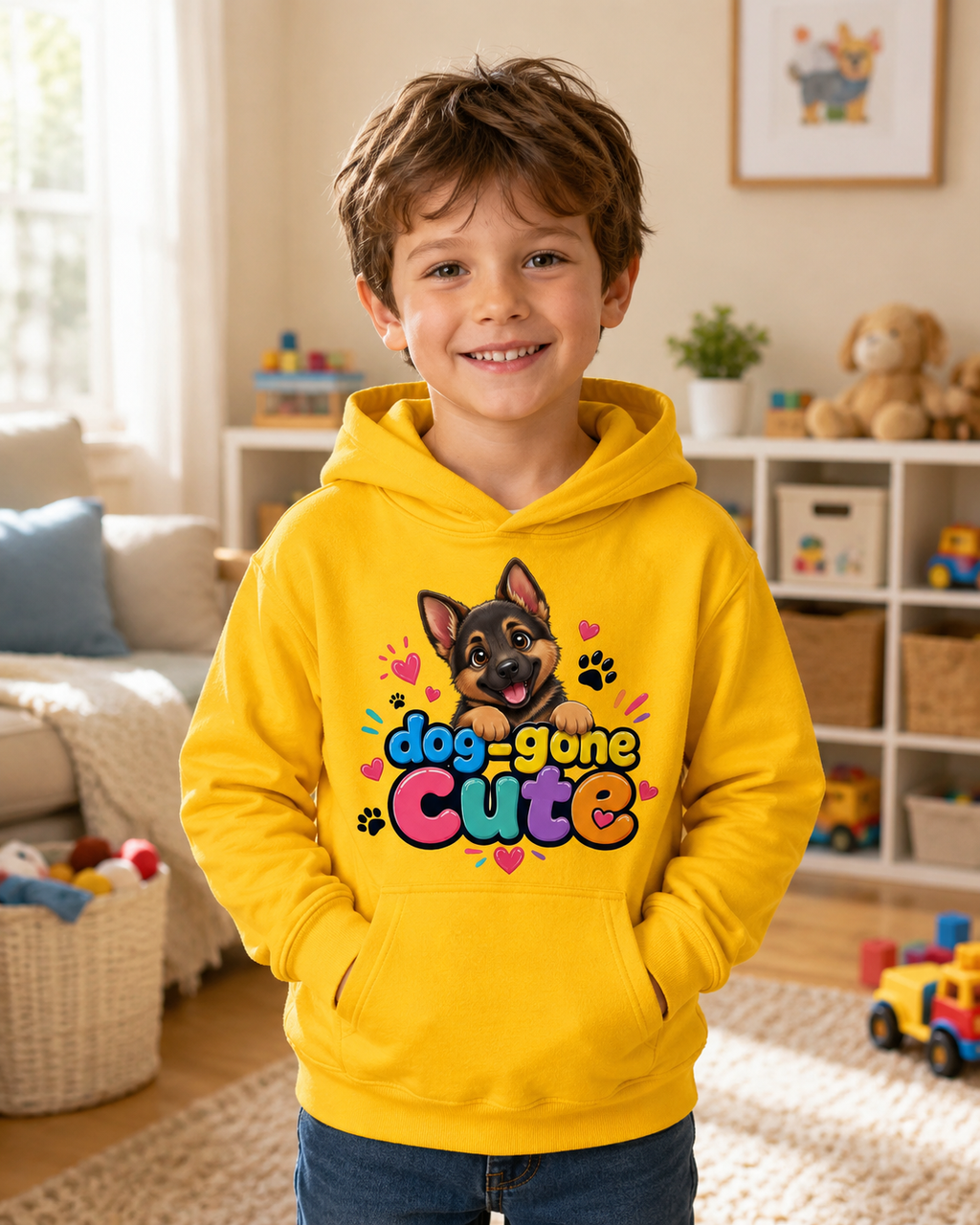 Dog-Gone Cute Kids Hoodie — Playful German Shepherd Paw Print Design
