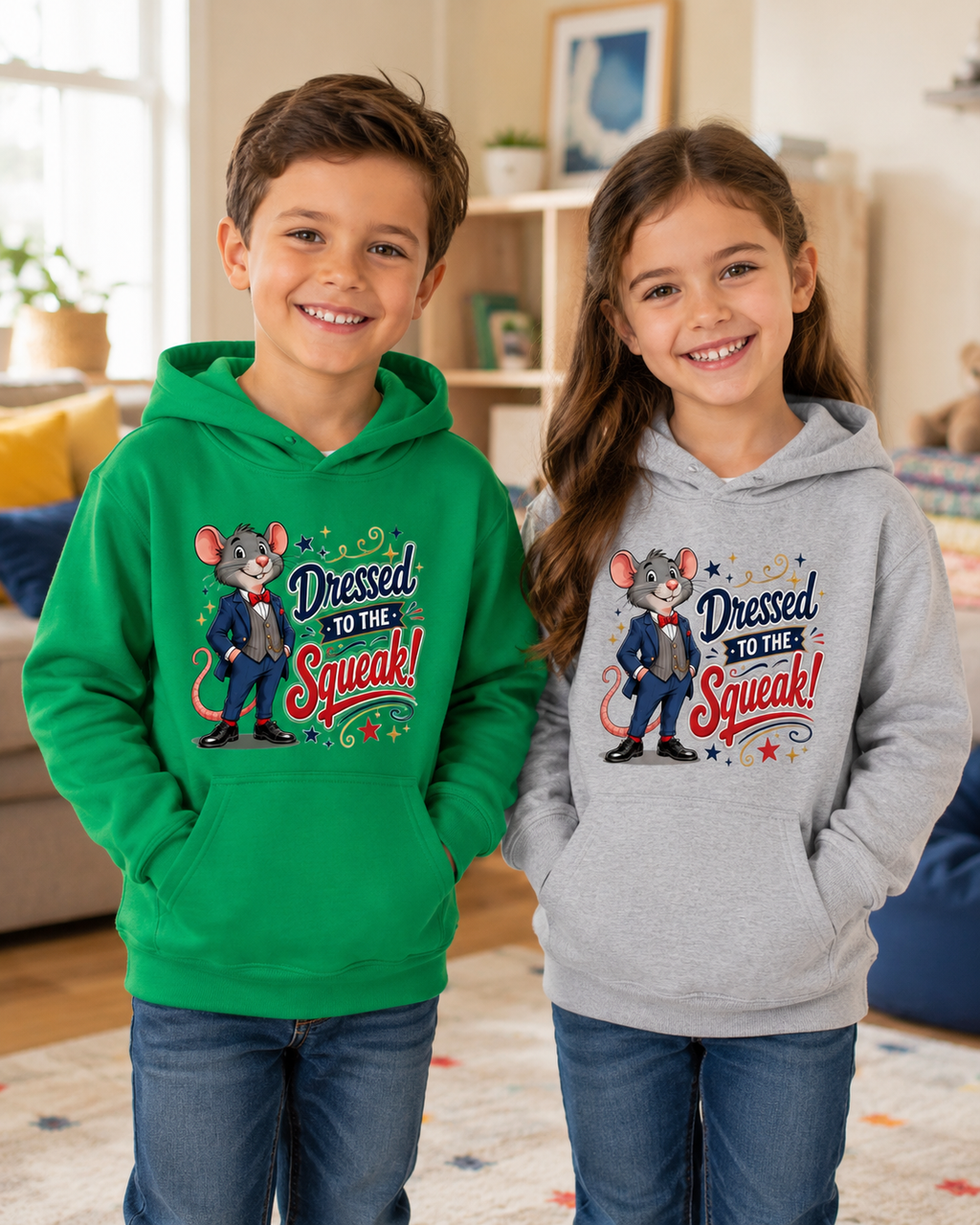 Kids Hoodie — "Dressed to the Squeak" Cartoon Mouse Pullover