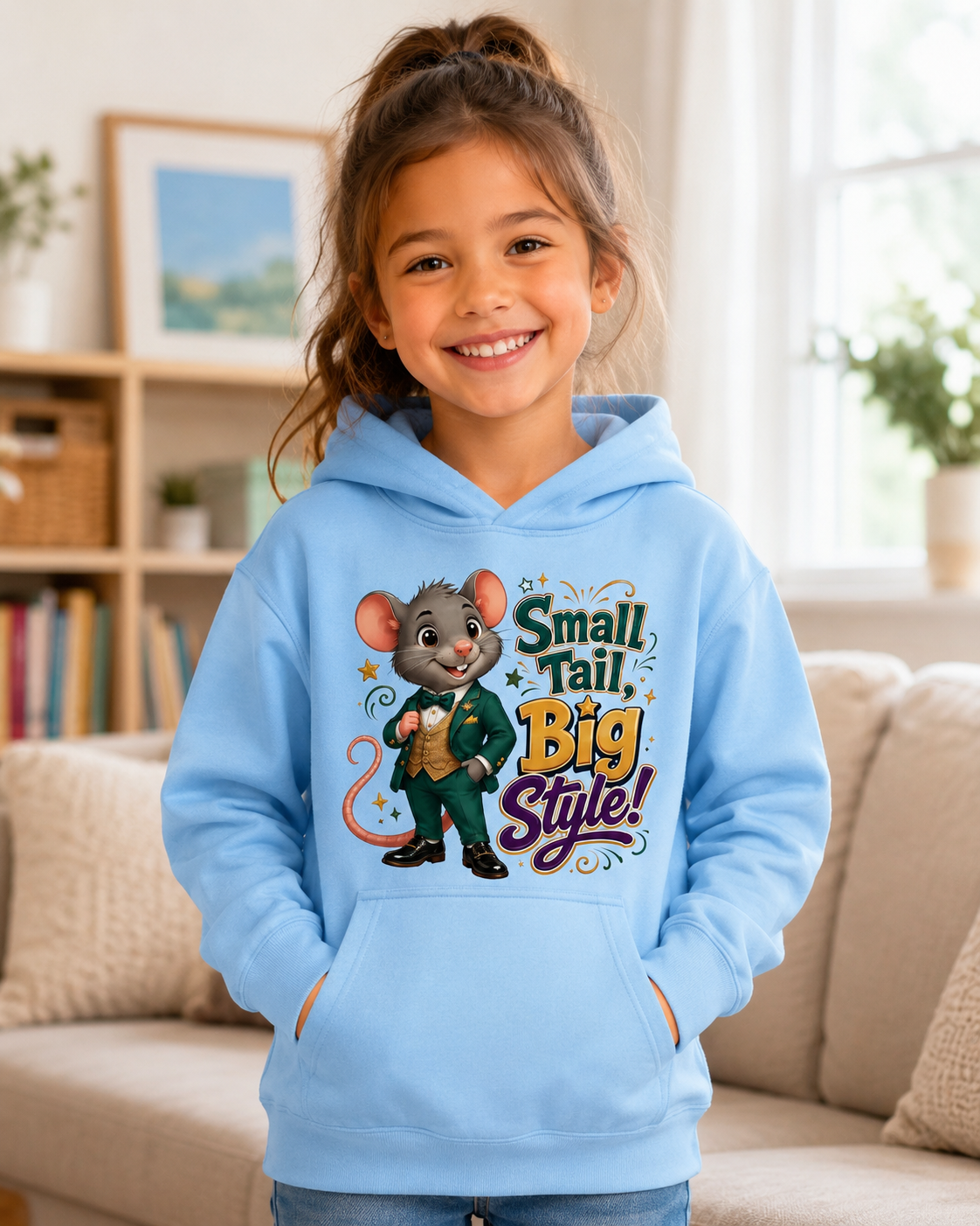 Kids Hoodie — 'Small Tail, Big Style!' Cute Mouse Graphic Hoodie for Children