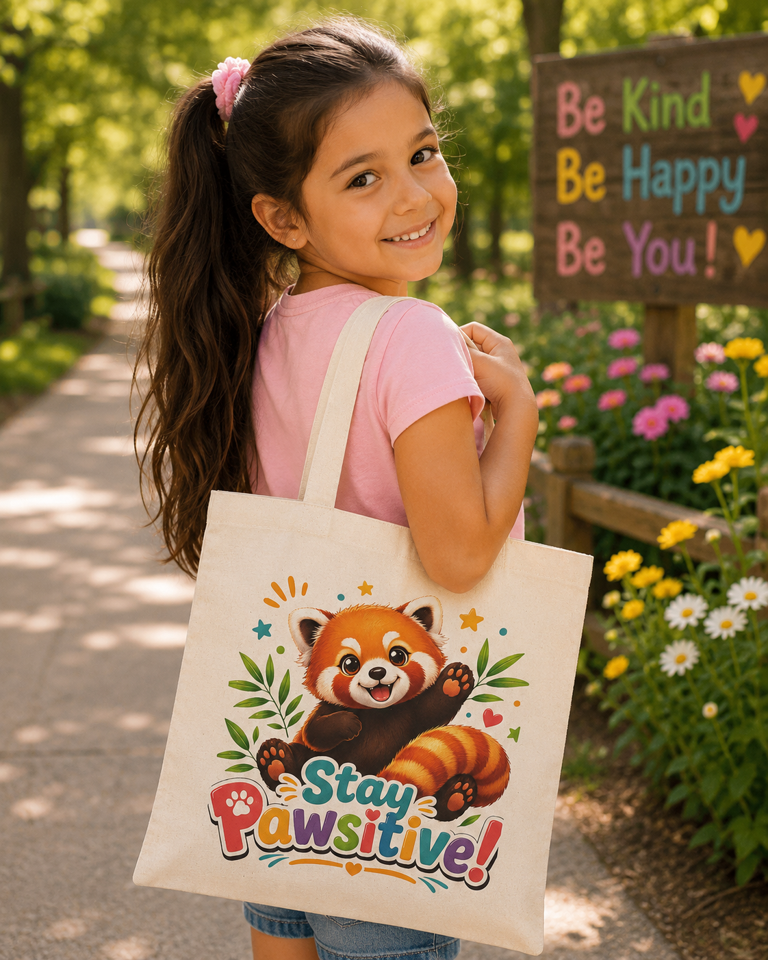 Stay Pawsitive Red Panda Tote Bag — Cute Eco-Friendly Grocery & Everyday Canvas Tote