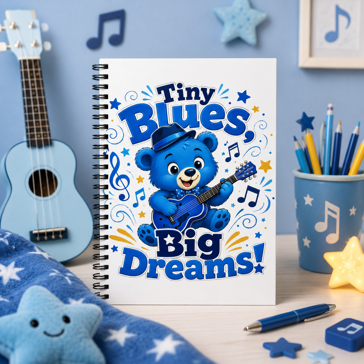 Tiny Blues, Big Dreams! Spiral Notebook — Cute Blue Bear Music Journal for Kids