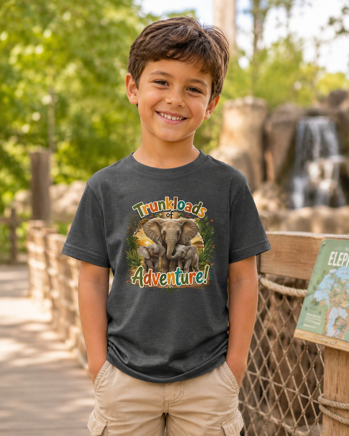Kids Tee - "Trunkloads of Adventure" Elephant Graphic