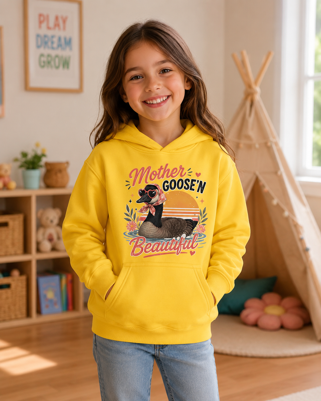 Kids Hoodie - "Mother Goose'n Beautiful" Cute Goose Graphic Hoodie for Girls & Boys