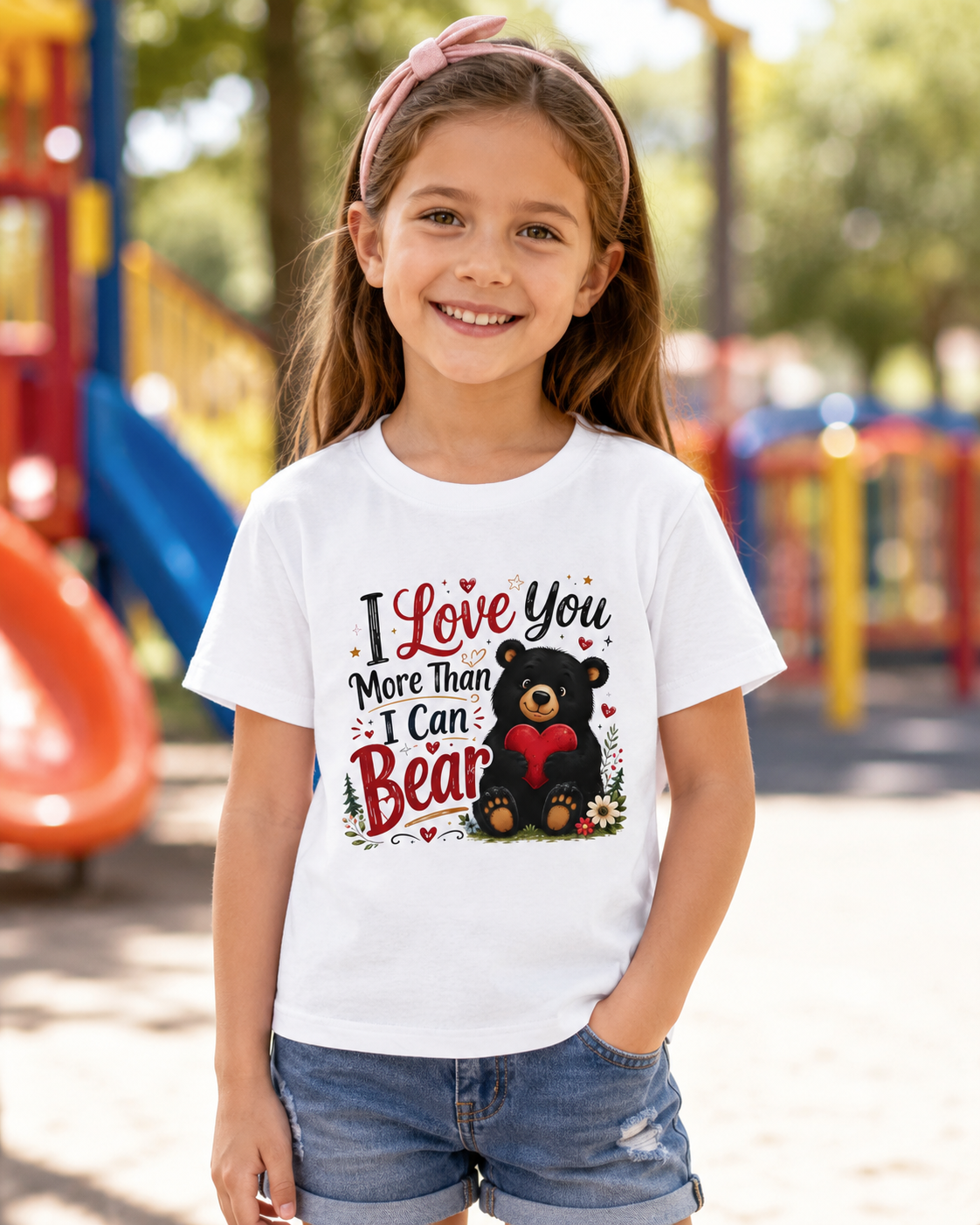 Kids T-Shirt - "I Love You More Than I Can Bear" Cute Bear Valentine Tee