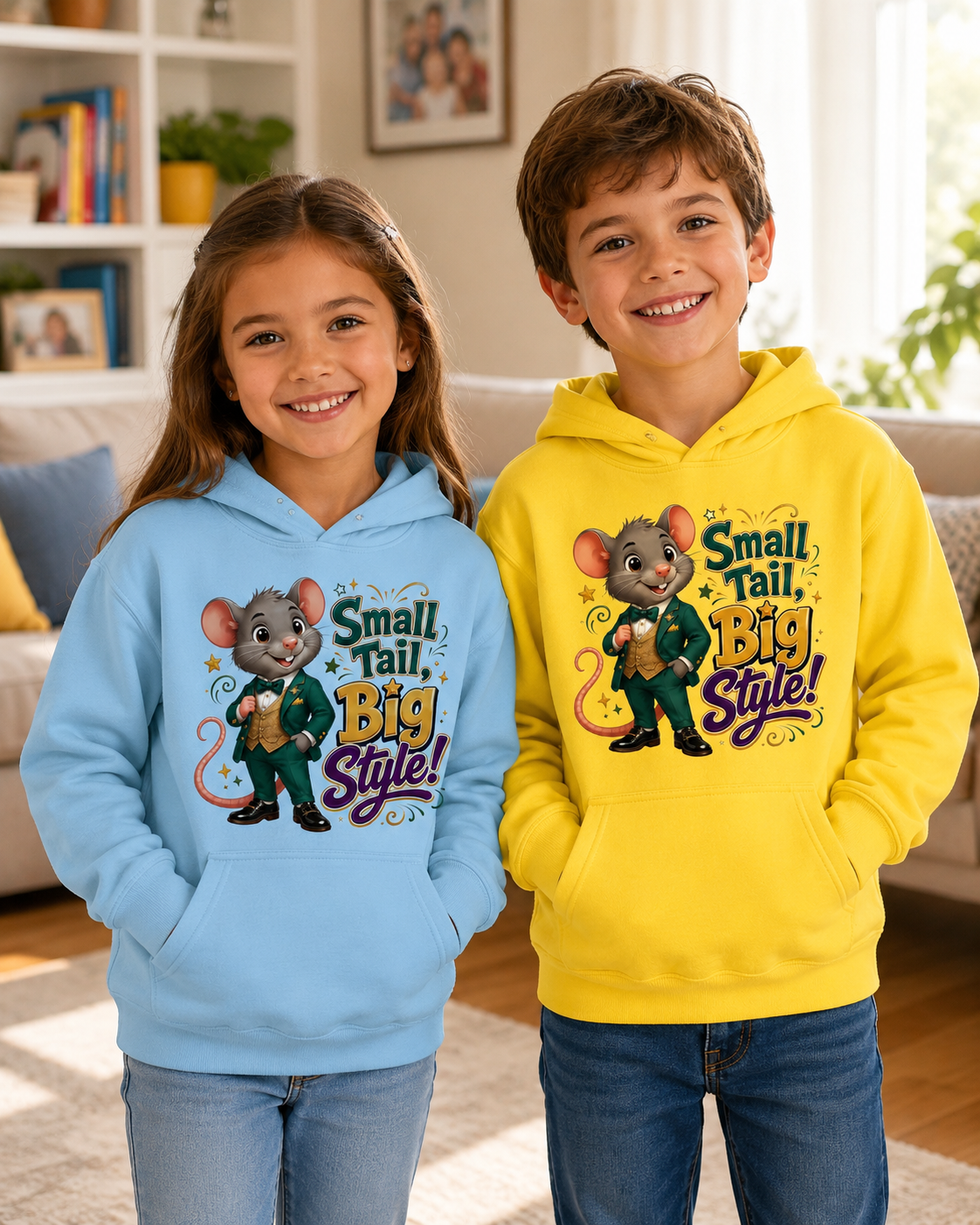 Kids Hoodie — 'Small Tail, Big Style!' Cute Mouse Graphic Hoodie for Children