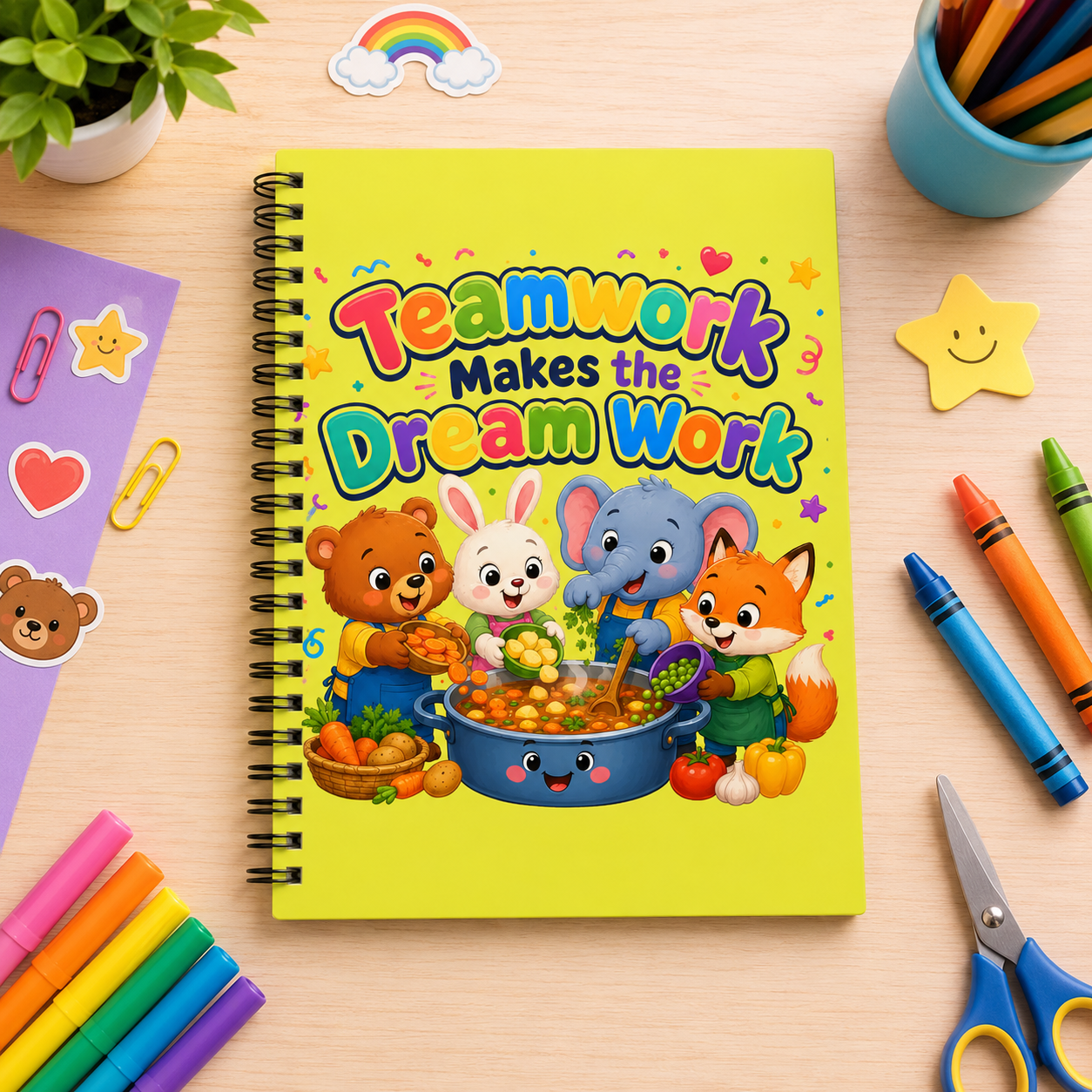 Teamwork Makes the Dream Work Spiral Notebook – Cute Kids Classroom Journal
