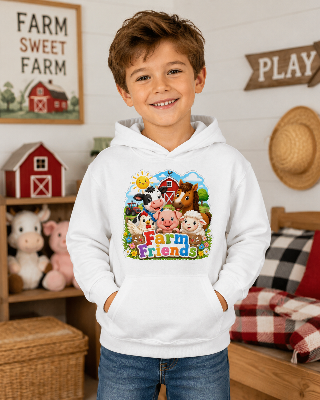 Kids Hoodie — Cute "Farm Friends" Animal Graphic Pullover for Toddlers & Children