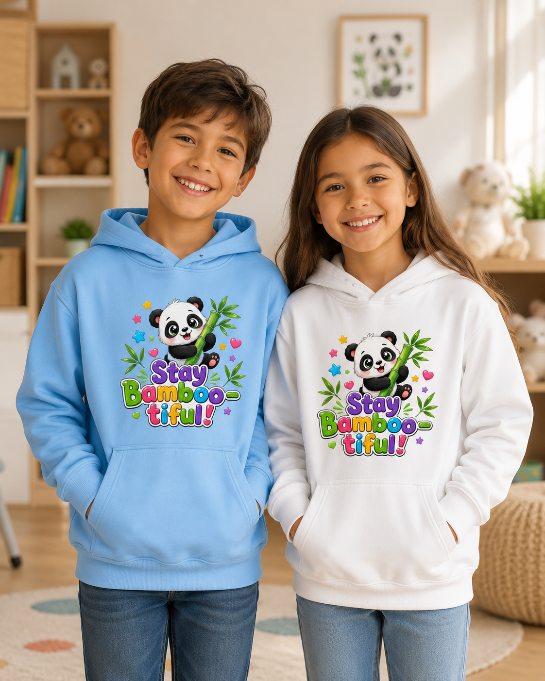 Kids Hoodie — "Stay Bambootiful" Cute Panda Bamboo Graphic
