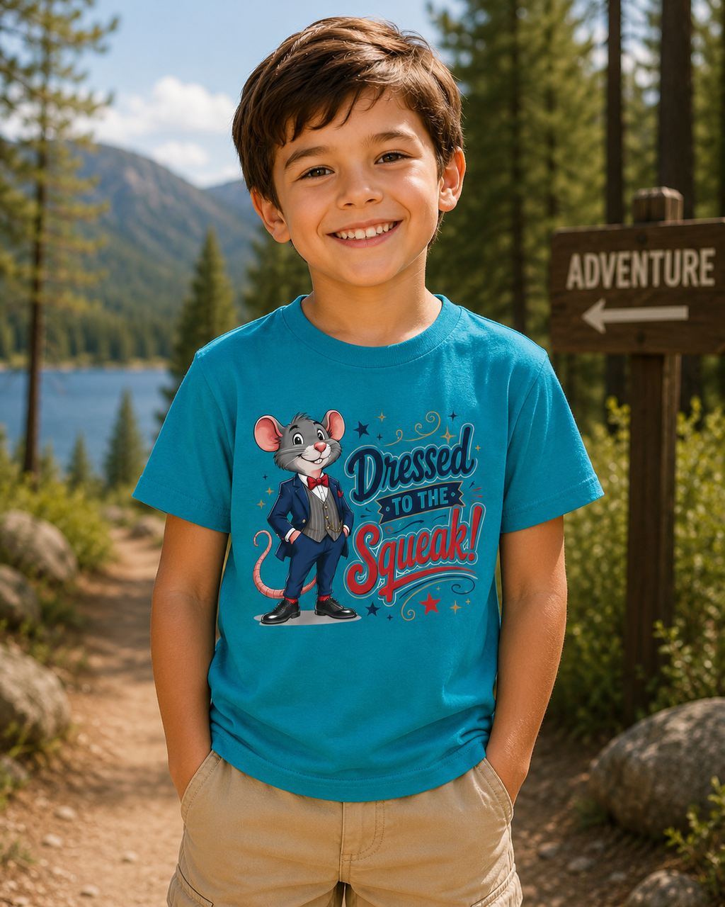 Kids Tee — "Dressed to the Squeak" Cartoon Mouse Graphic