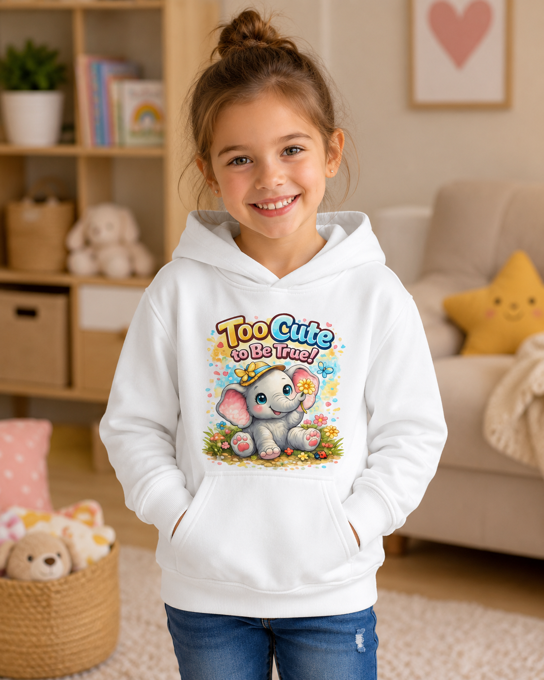 Kids Hoodie — "Too Cute to Be Traced" Elephant Graphic Hoodie for Toddlers & Little Kids