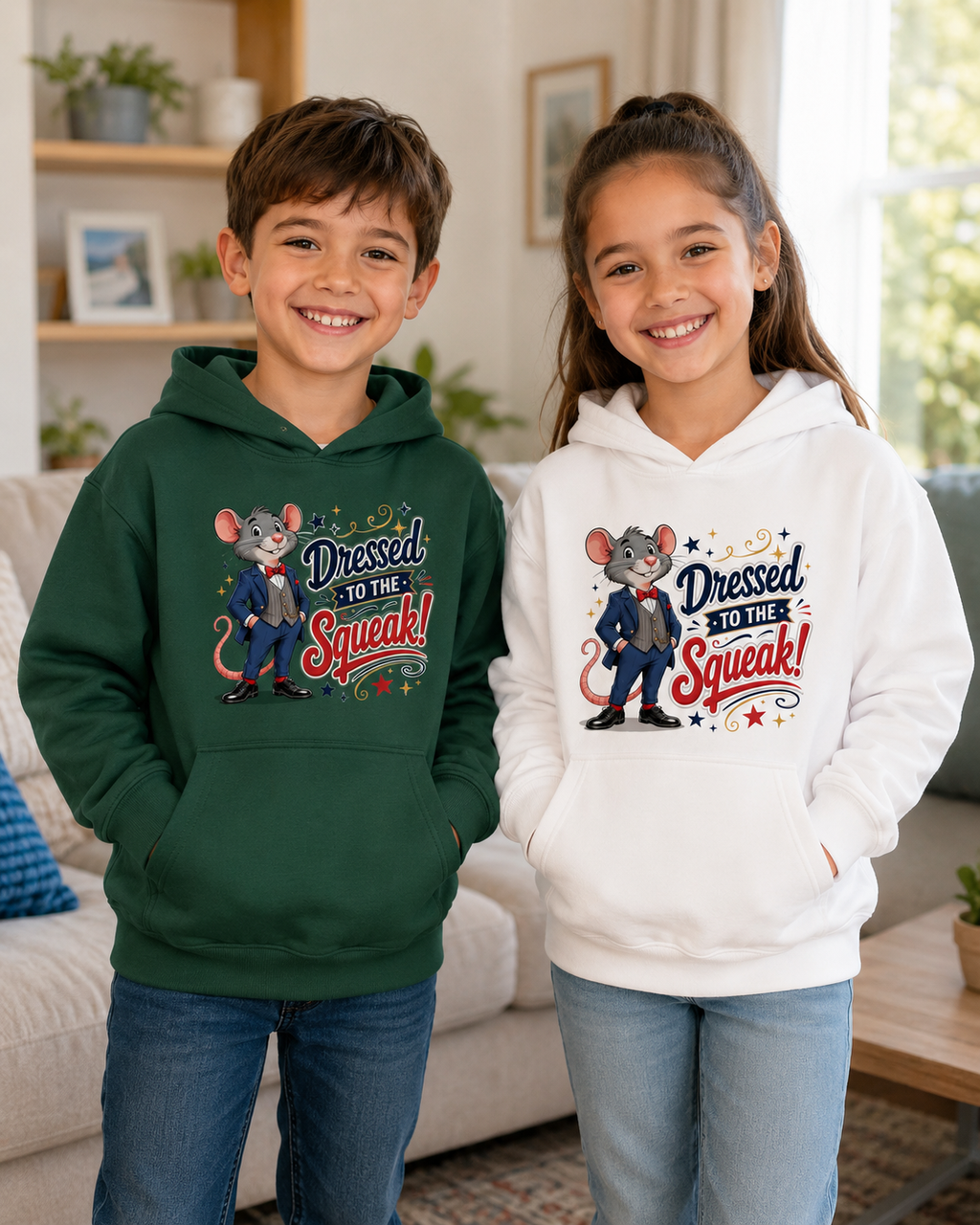 Kids Hoodie — "Dressed to the Squeak" Cartoon Mouse Pullover