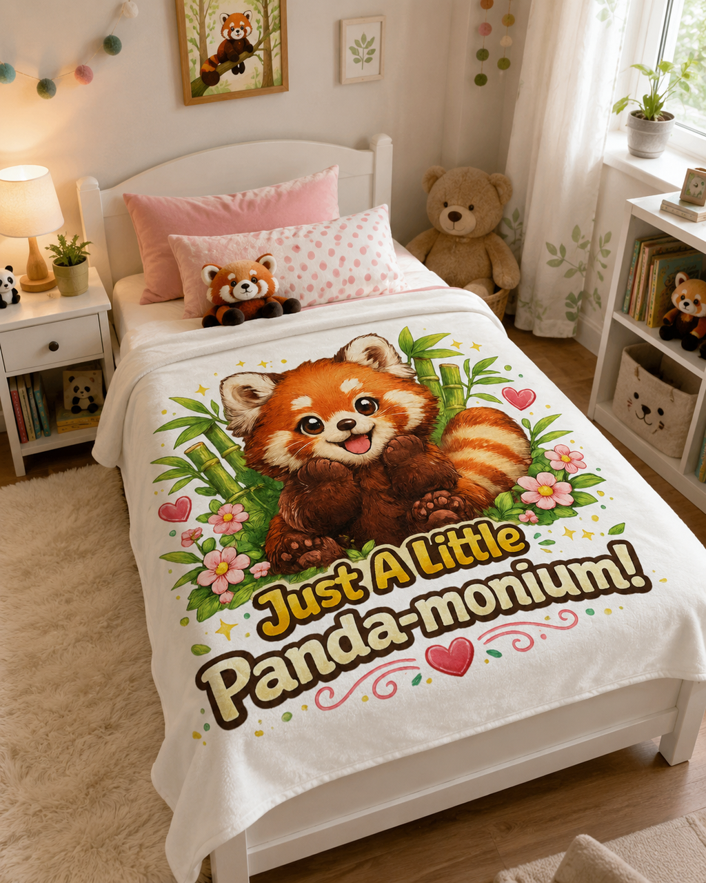 Red Panda Illustration Just A Little Panda-monium Blanket | Cute Animal Throw
