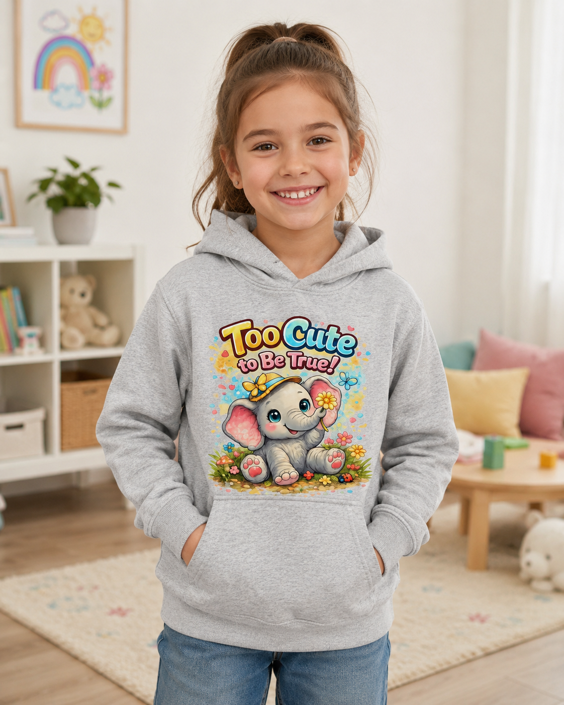 Kids Hoodie — "Too Cute to Be Traced" Elephant Graphic Hoodie for Toddlers & Little Kids