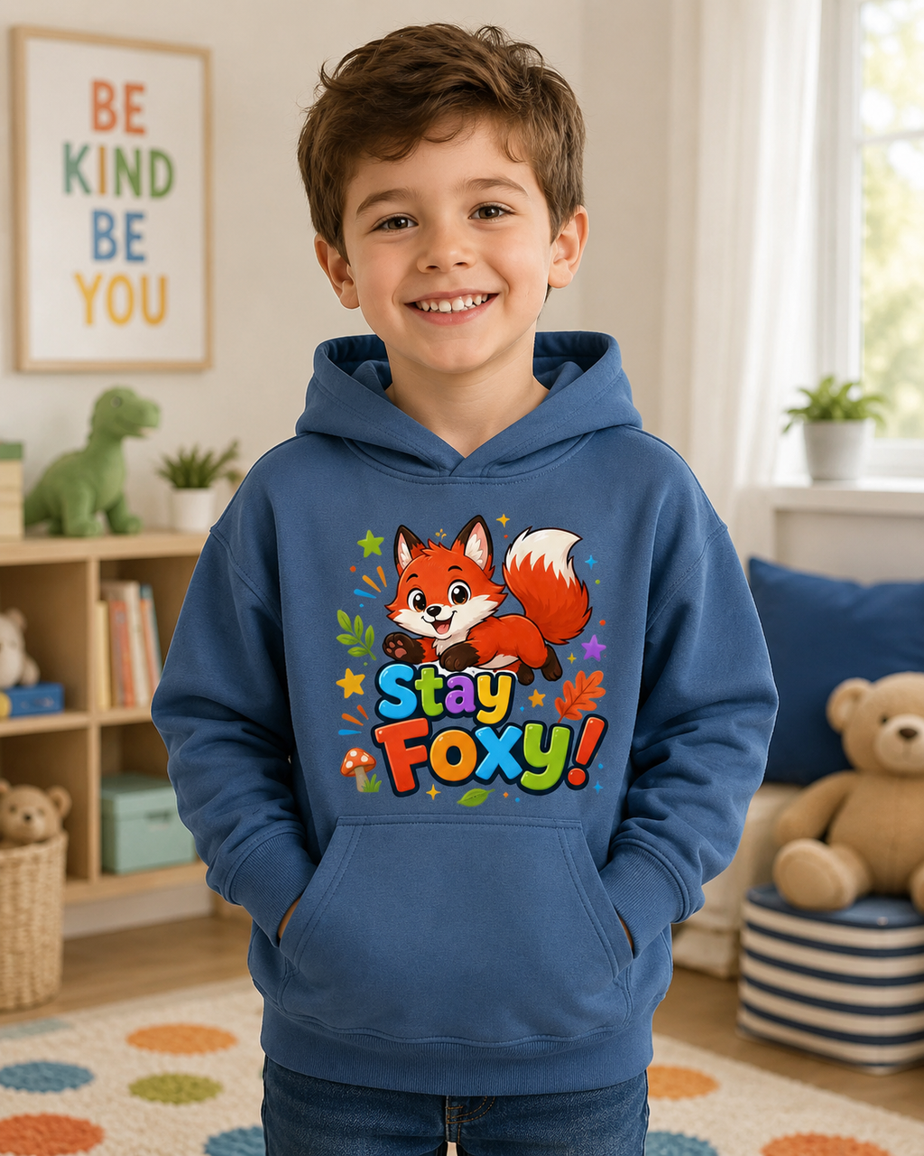 Kids Hoodie - "Stay Foxy" Cute Fox Graphic Pullover for Children