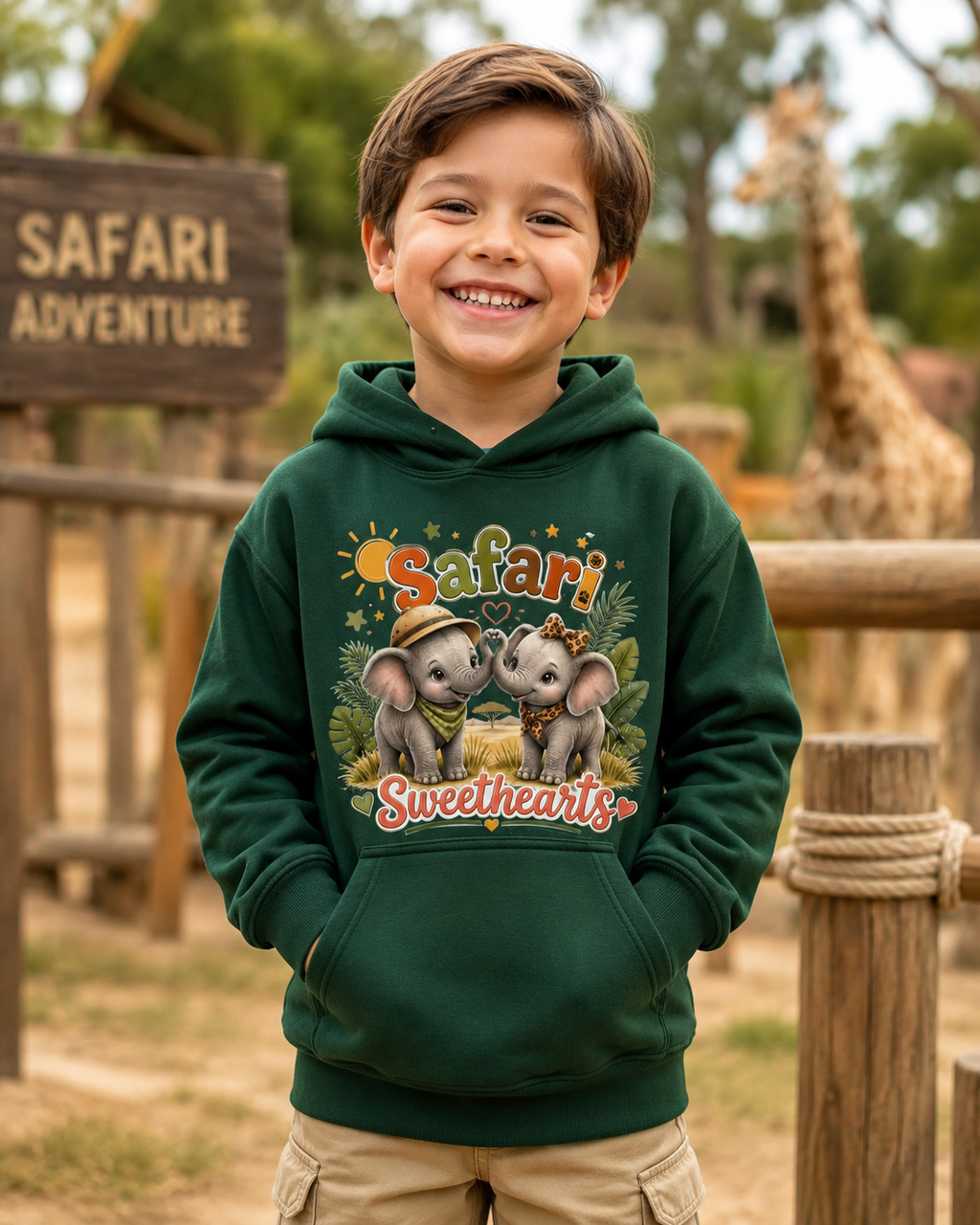 Safari Sweethearts Kids Hoodie – Cute Elephant Jungle Pullover for Toddlers & Kids