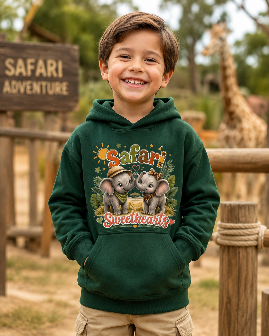 Safari Sweethearts Kids Hoodie – Cute Elephant Jungle Pullover for Toddlers & Kids